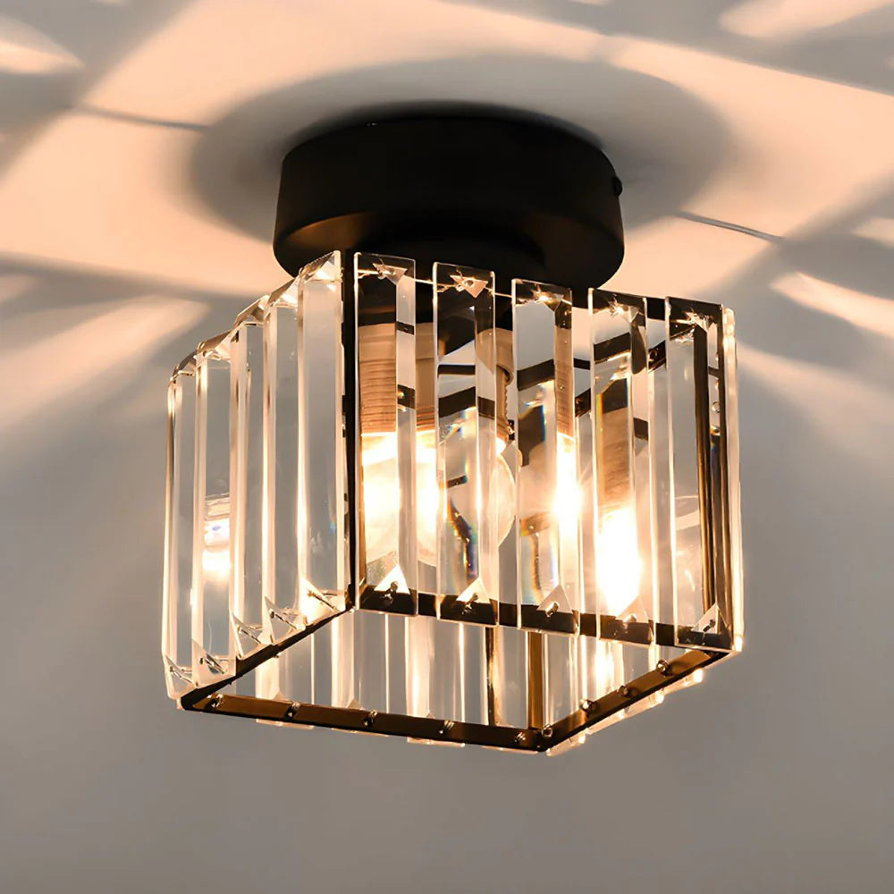 LustraLuxe – Modern Black Crystal Flush Mount Ceiling Light for Hallways