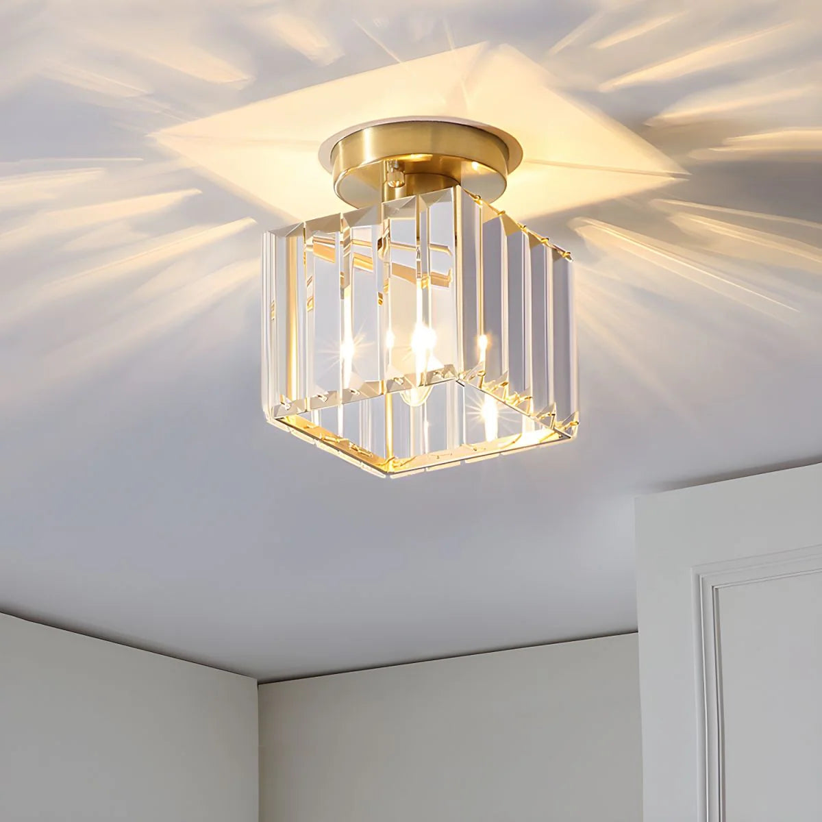 LustraLuxe – Modern Black Crystal Flush Mount Ceiling Light for Hallways