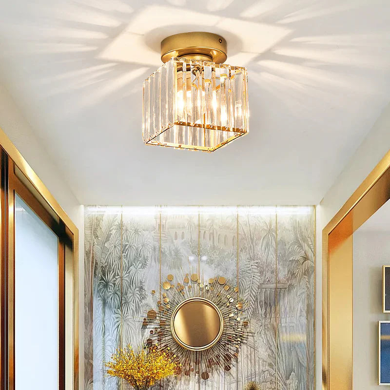 LustraLuxe – Modern Black Crystal Flush Mount Ceiling Light for Hallways