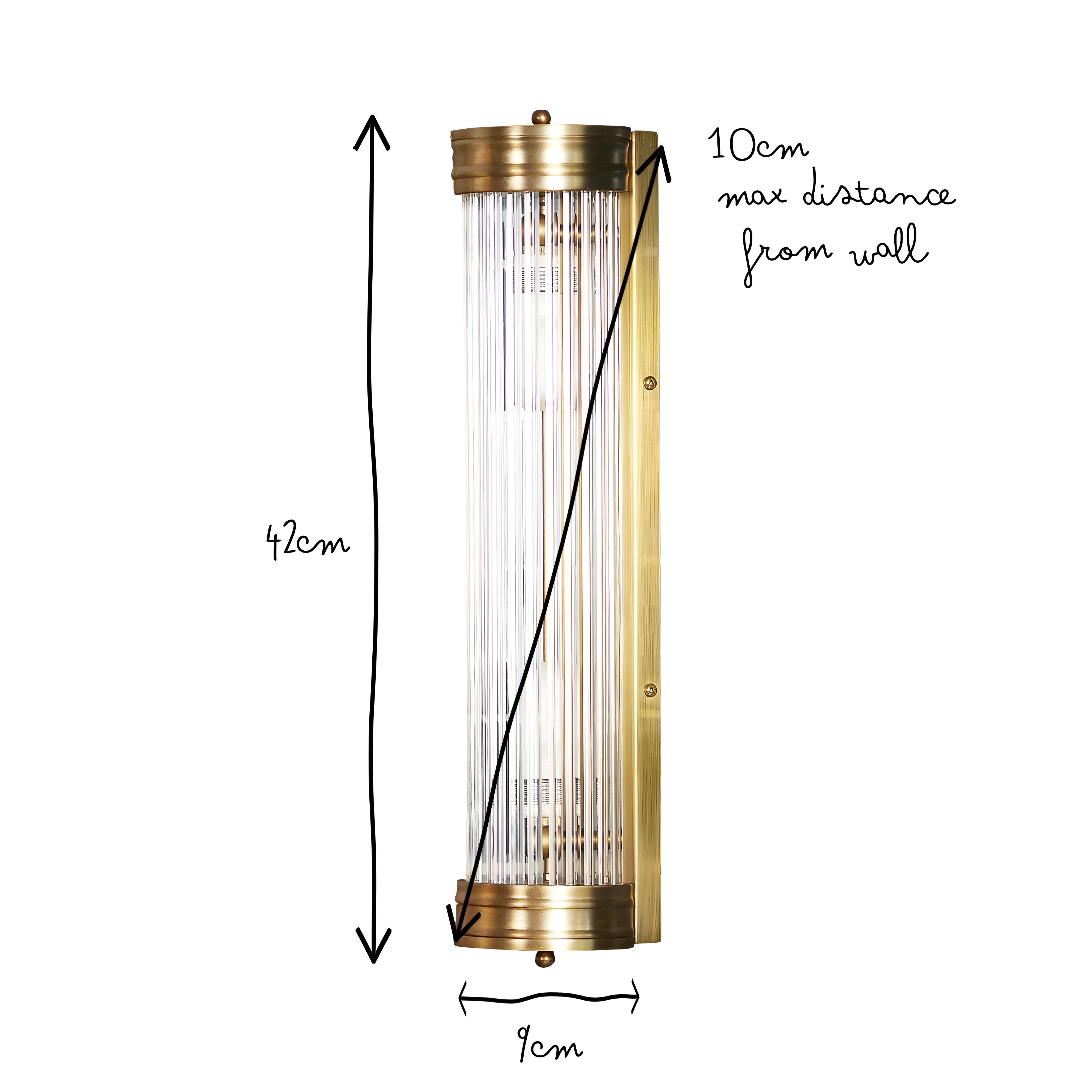 AuroraLume - Art Deco Brass Wall Light with Glass Rods IP44 Rated