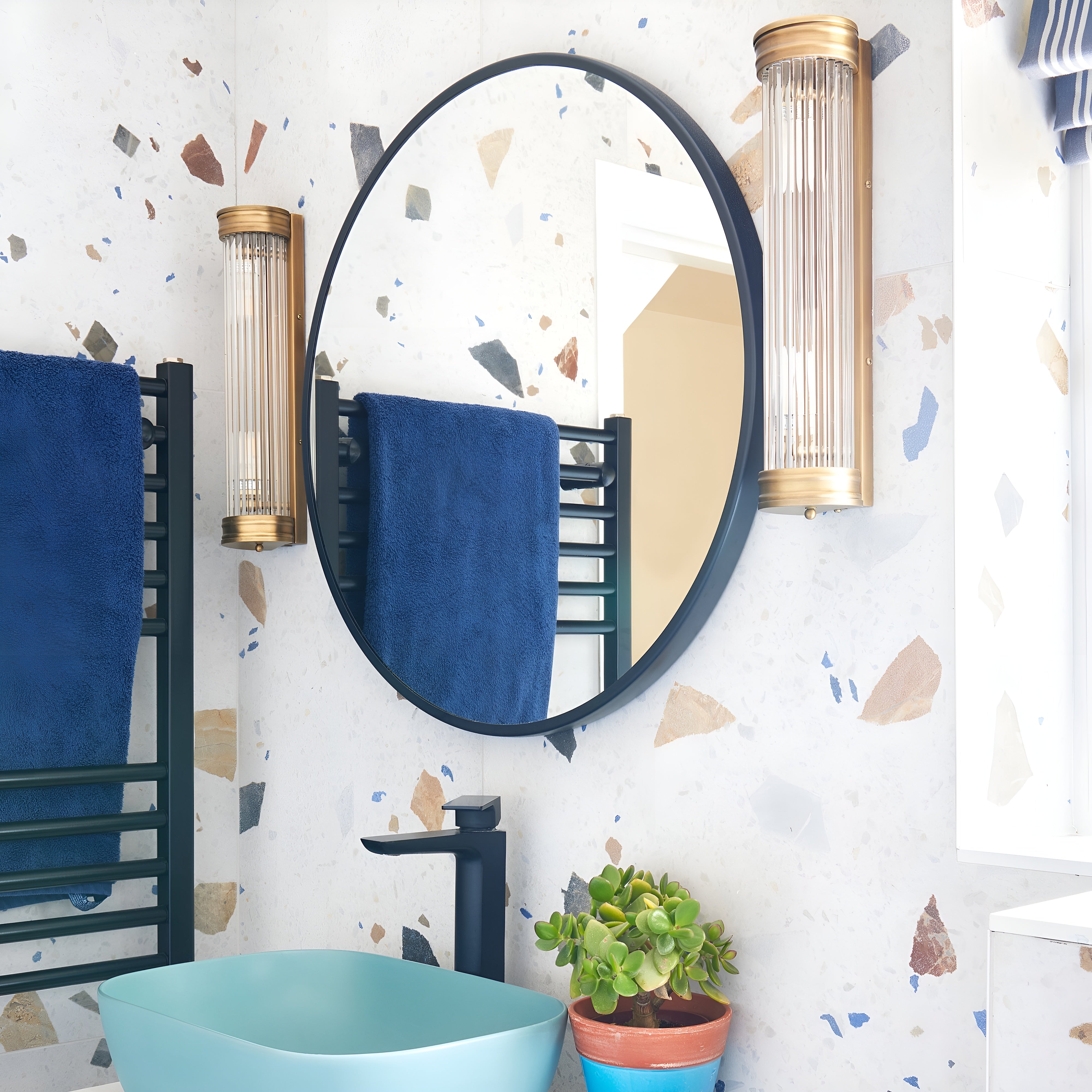 AuroraLume - Art Deco Brass Wall Light with Glass Rods IP44 Rated