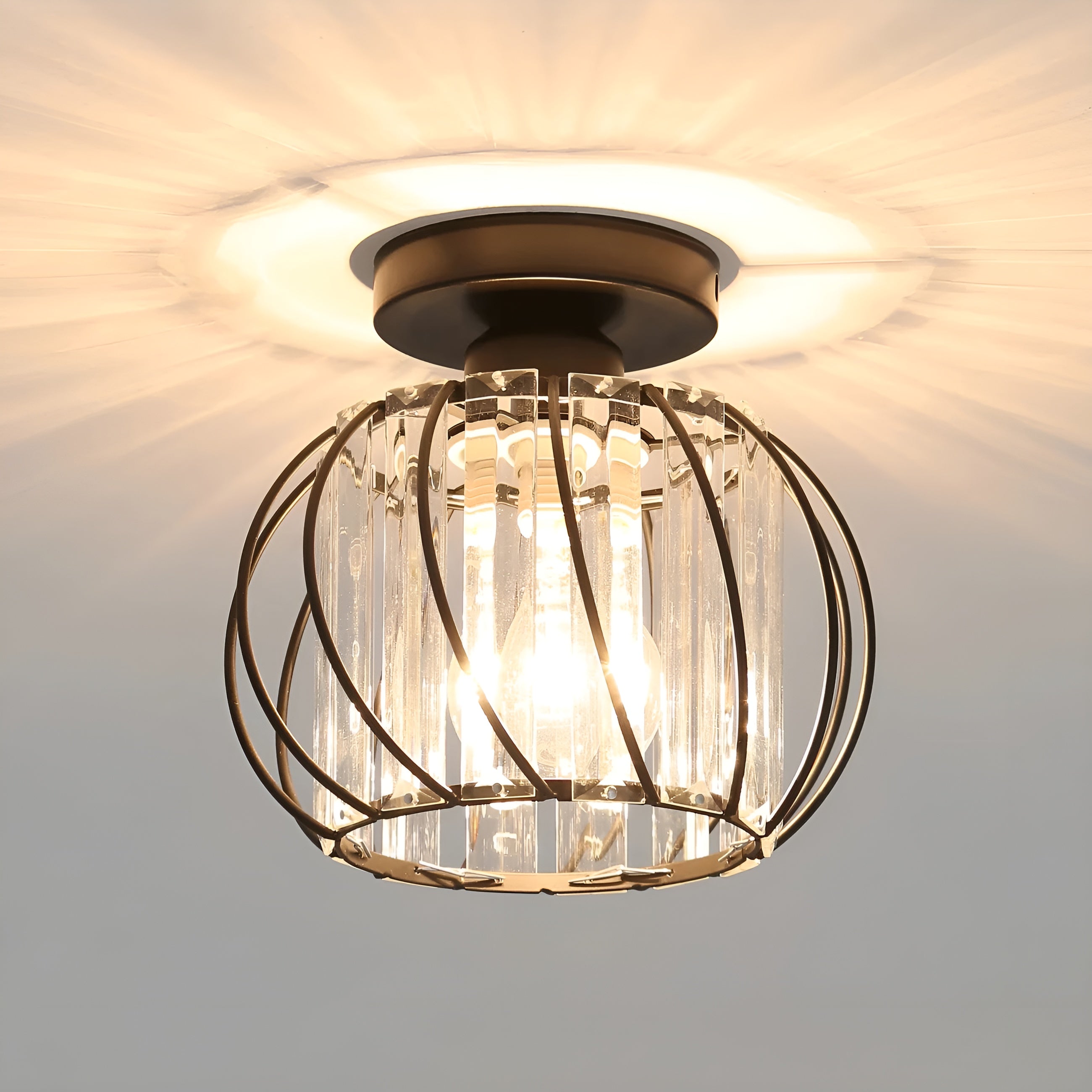 SkynLume – Nordic Flush Mount Glass and Iron Ceiling Light
