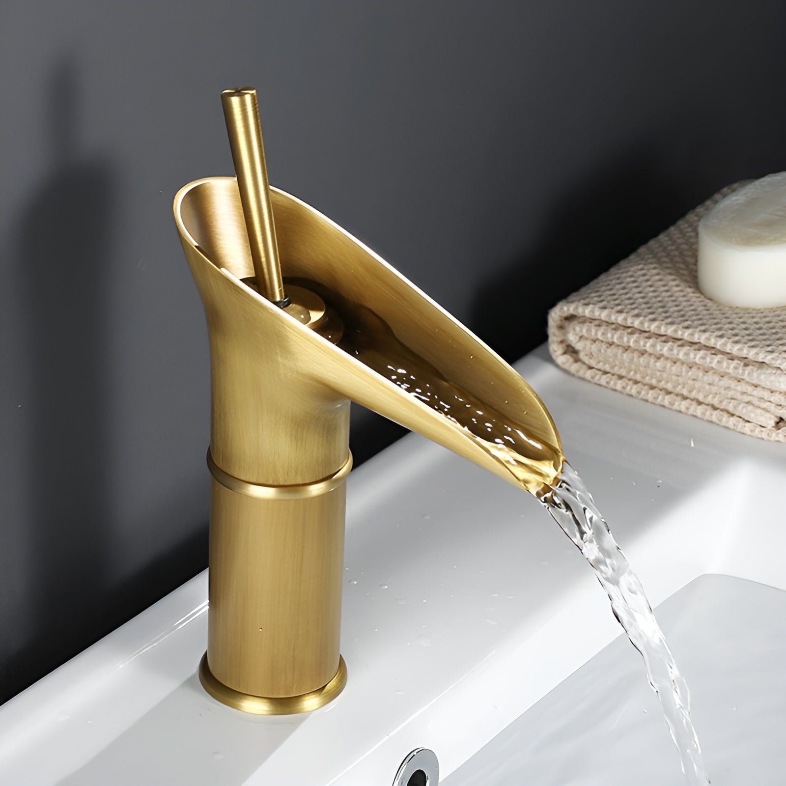 AquaHeritage – Antique Brass Waterfall Bathroom Faucet a Luxury Basin Mixer Tap