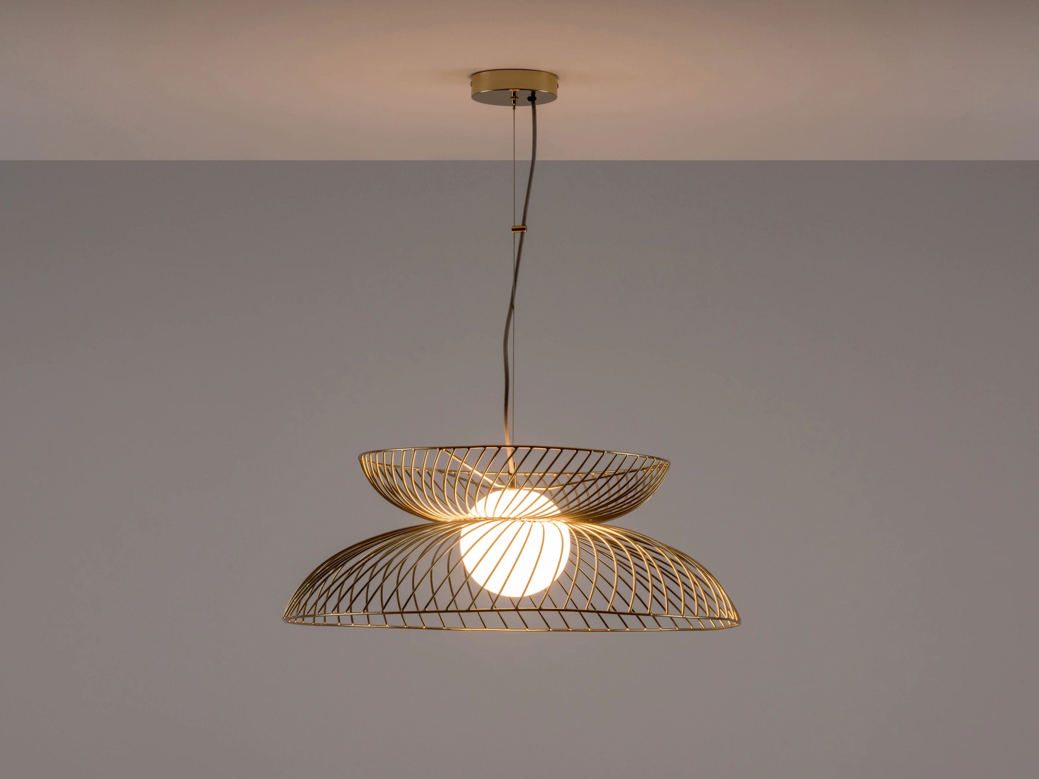 AureloCage – Brass Cage Ceiling Light with Opal Glass Shade