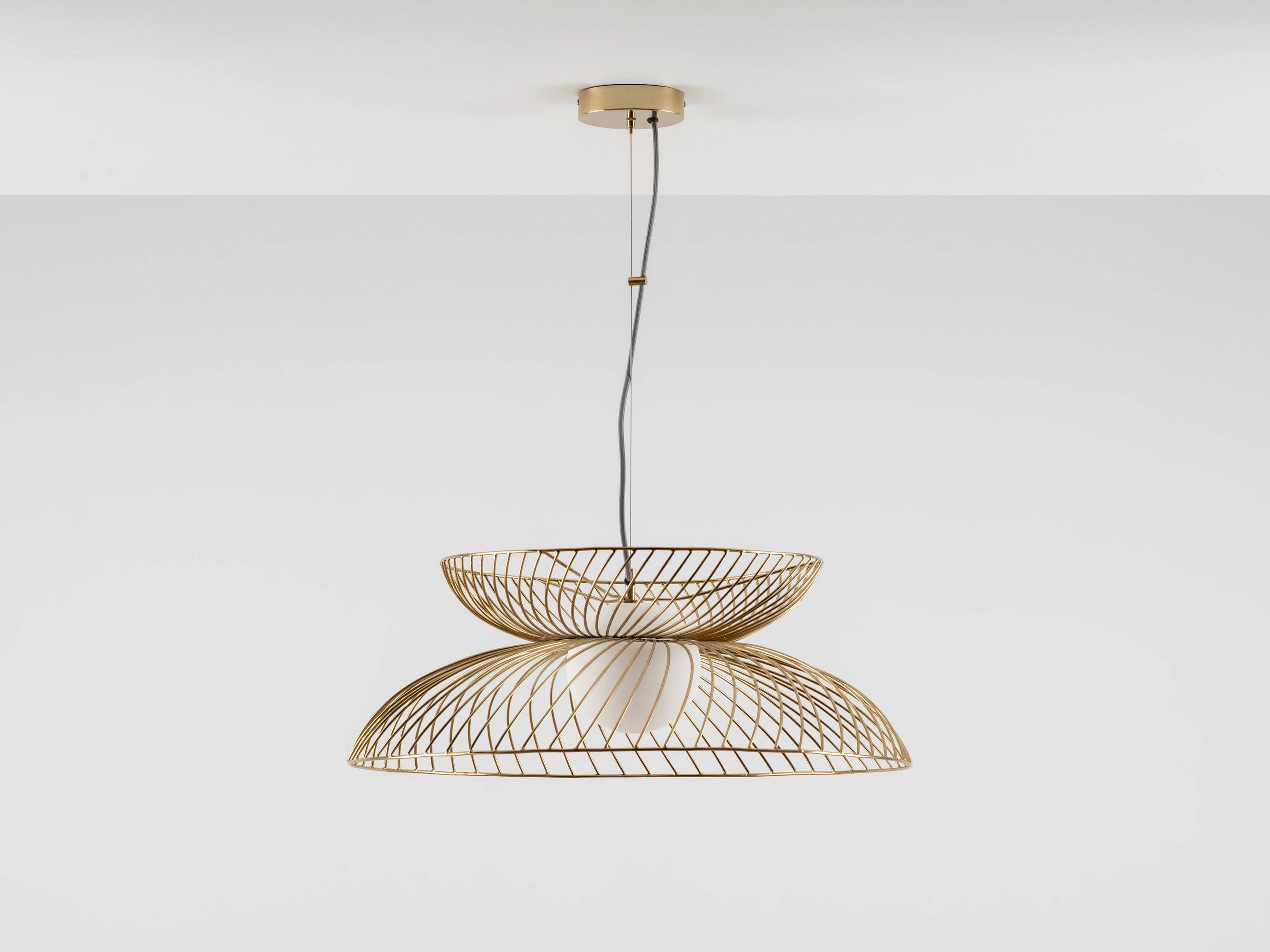 AureloCage – Brass Cage Ceiling Light with Opal Glass Shade