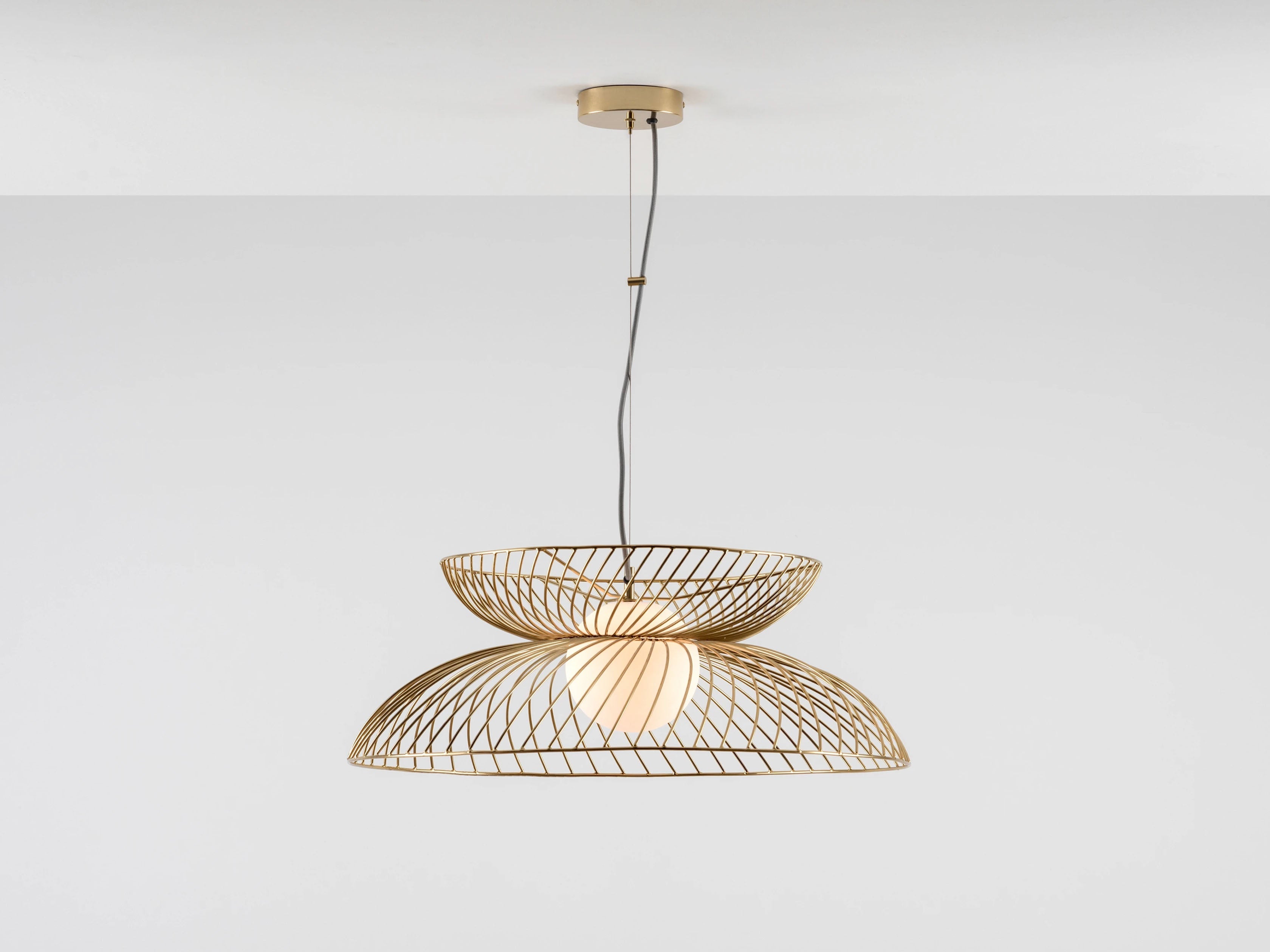 AureloCage – Brass Cage Ceiling Light with Opal Glass Shade