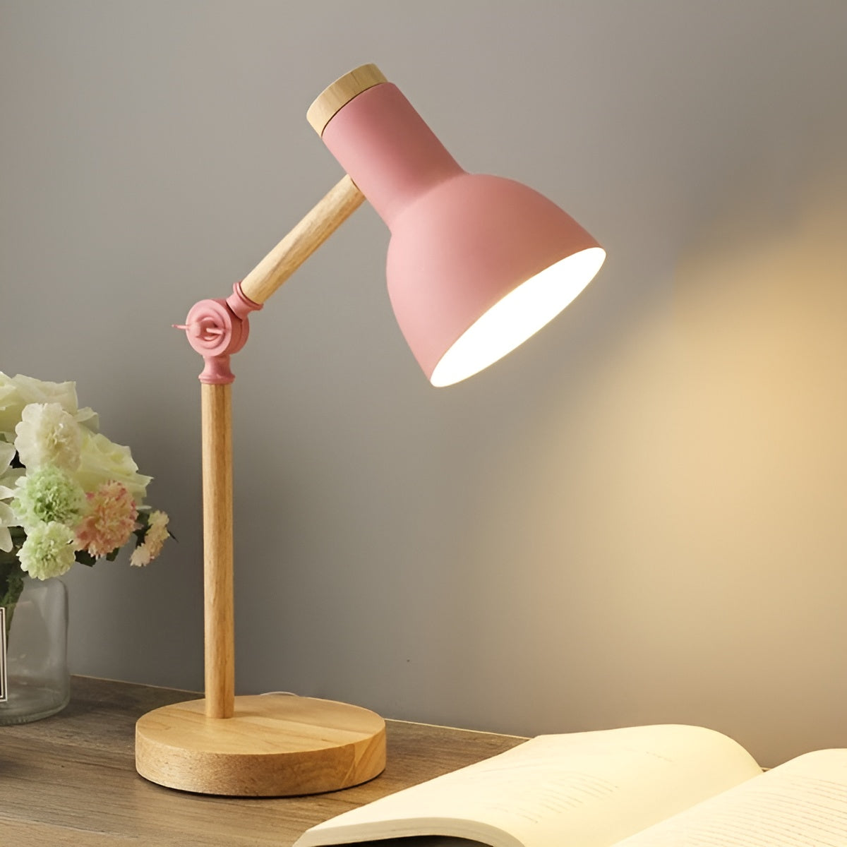 NordicaGlow – Nordic LED Wooden Desk Lamp with Adjustable Light