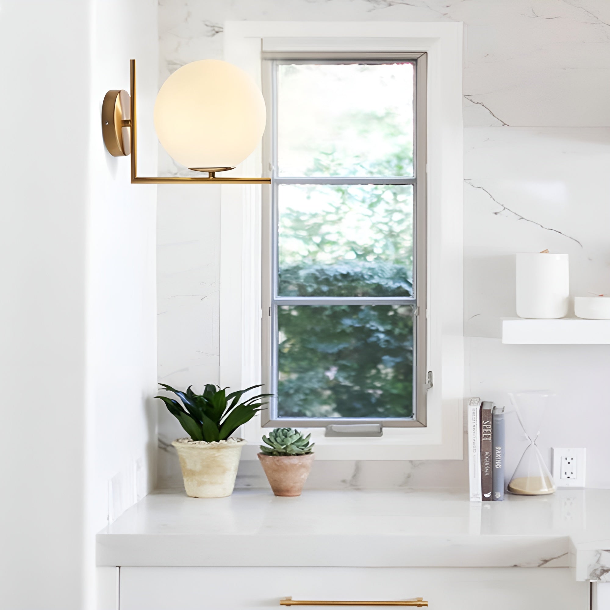 GlowVint – Lighting Antique Brass Opal Glass Globe Wall Light Fixture