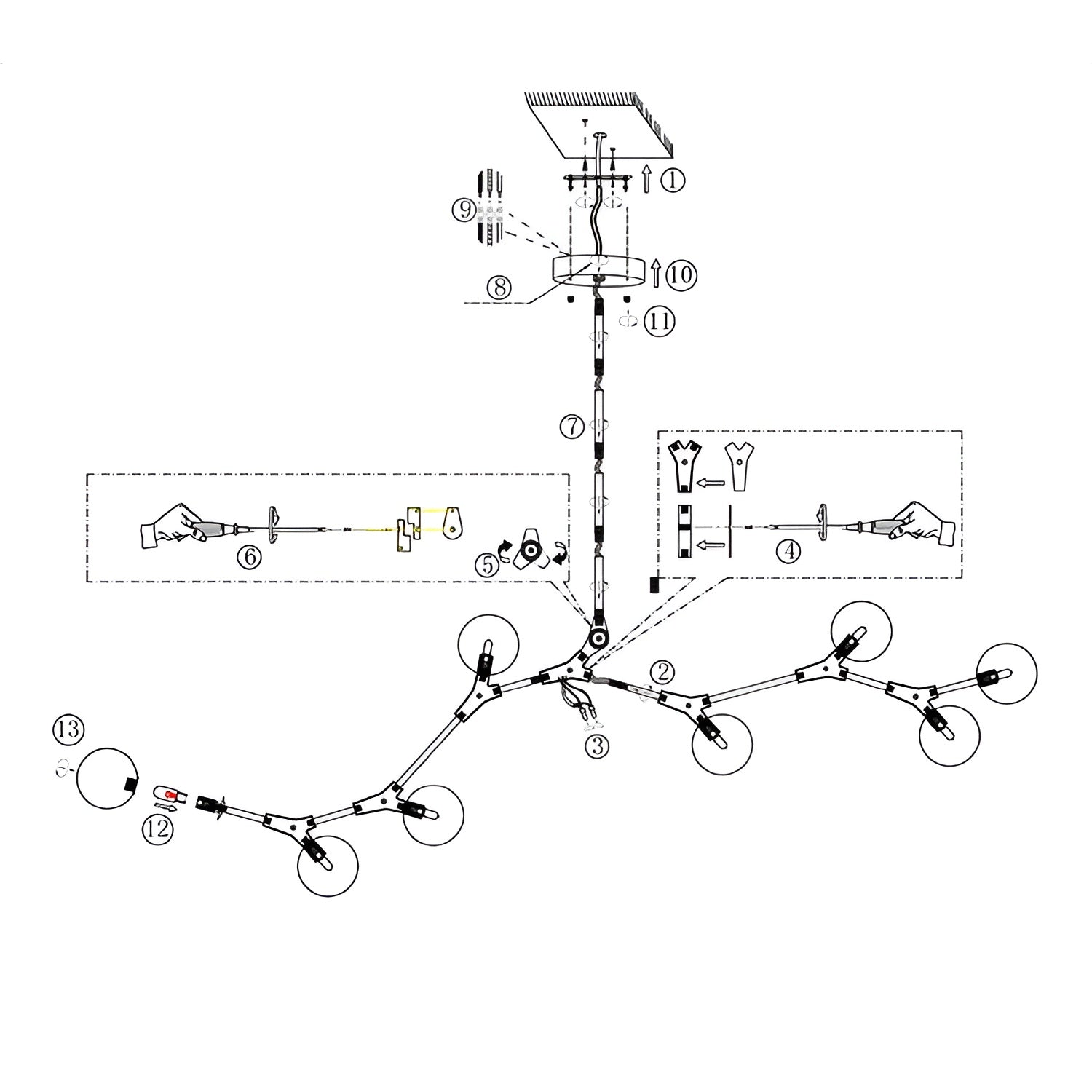 LustraSphere – 8-Light Brass Globe Chandelier for Modern Spaces