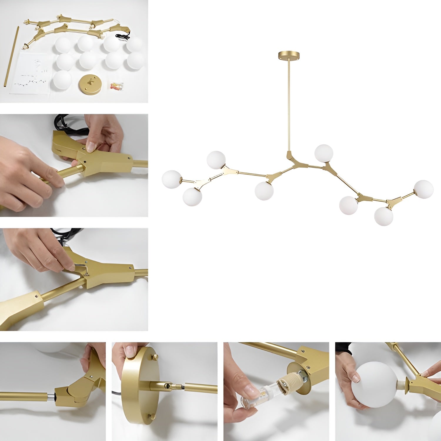 LustraSphere – 8-Light Brass Globe Chandelier for Modern Spaces
