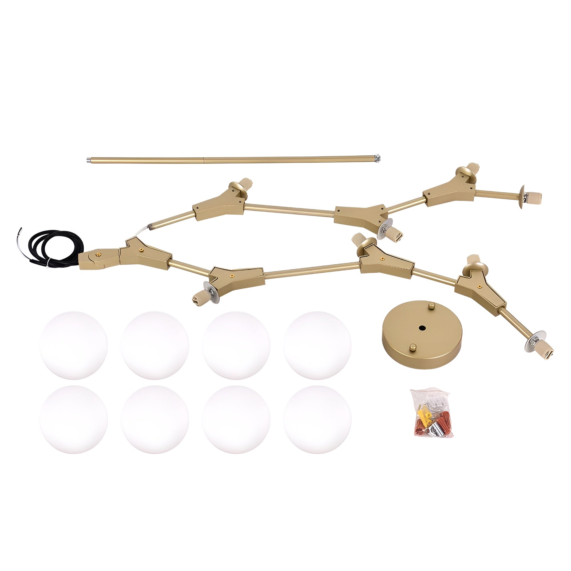 LustraSphere – 8-Light Brass Globe Chandelier for Modern Spaces