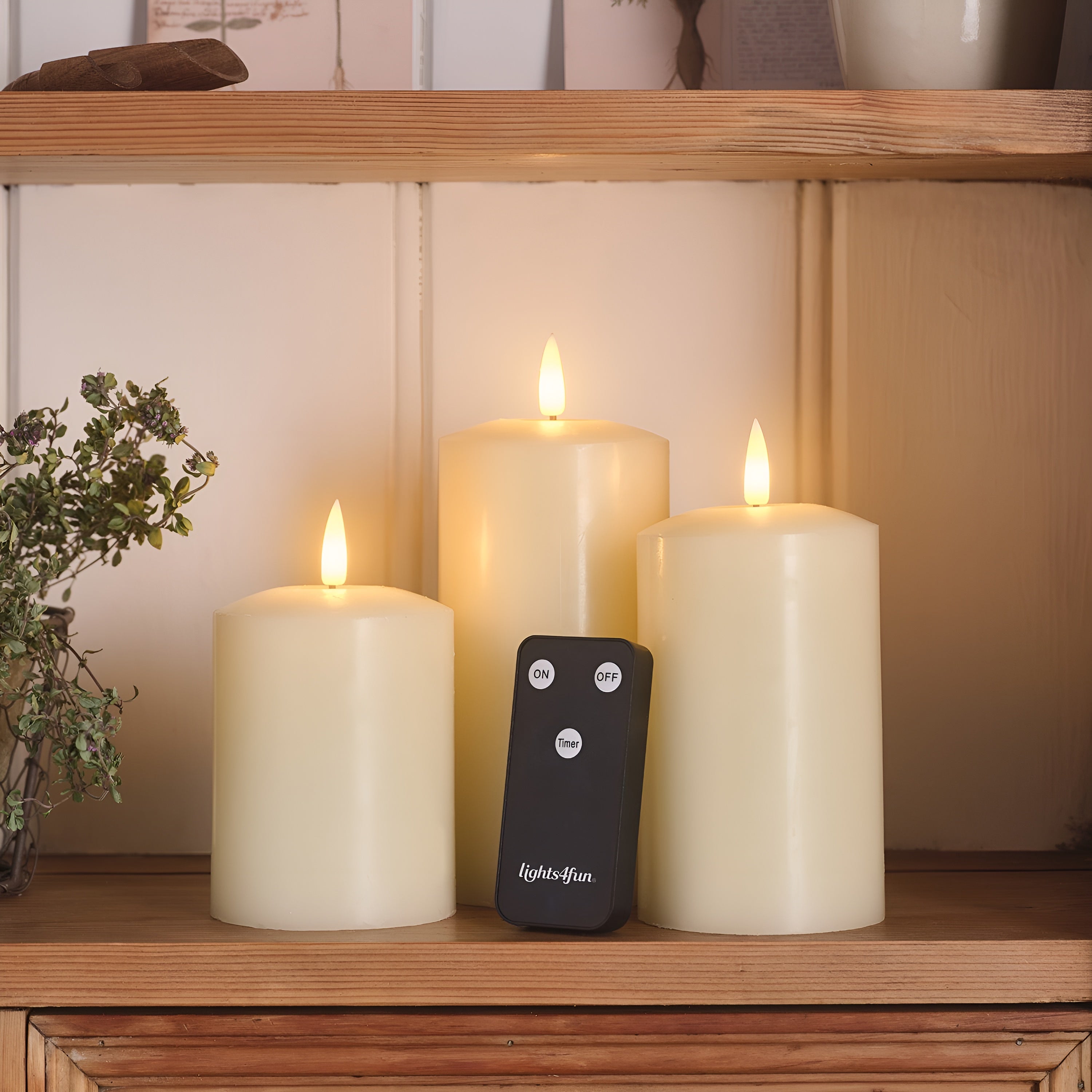 GlowLume – Ivory LED Pillar Candle Trio with Remote Control