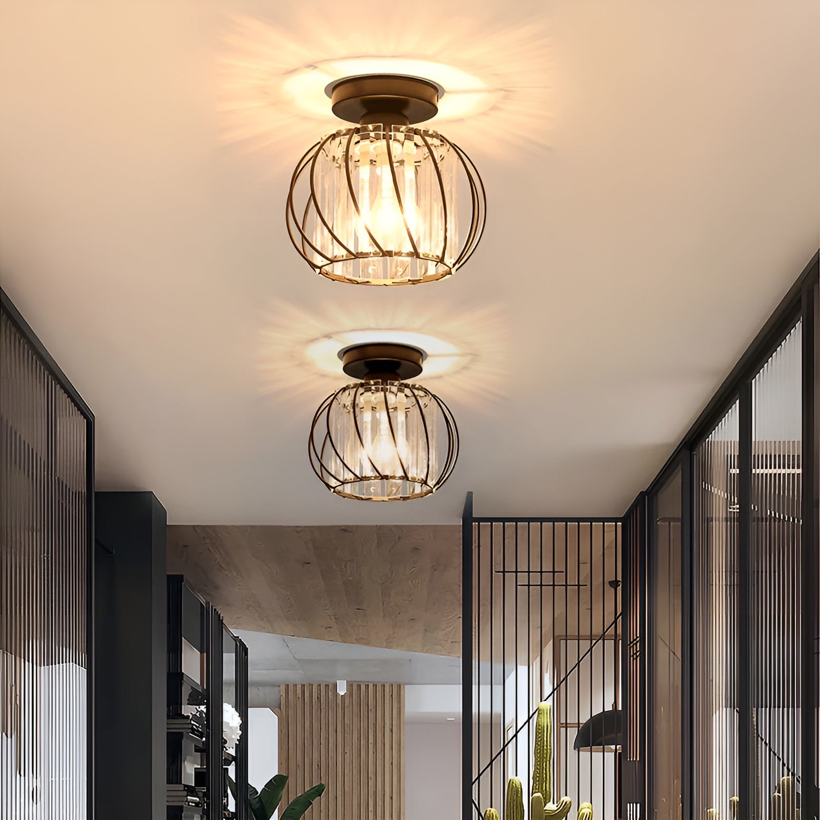 SkynLume – Nordic Flush Mount Glass and Iron Ceiling Light