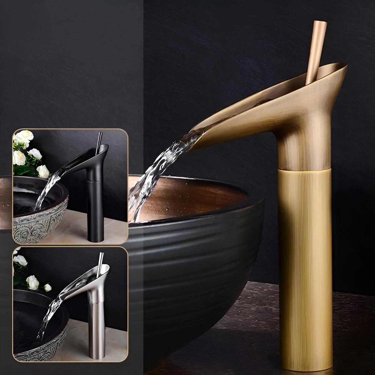 AquaHeritage – Antique Brass Waterfall Bathroom Faucet a Luxury Basin Mixer Tap