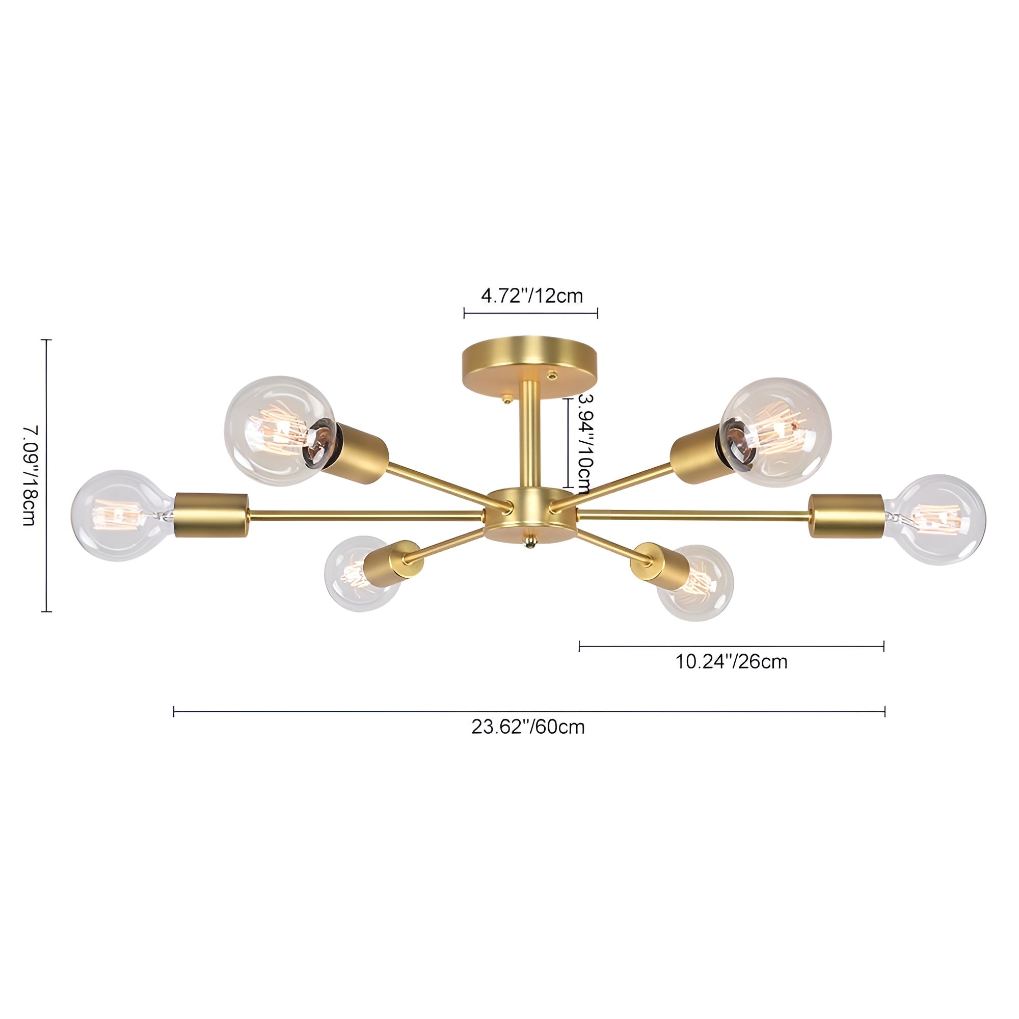 NovaBeam – 6-Light Sputnik Semi Flush Mount Ceiling Light for Modern Interiors