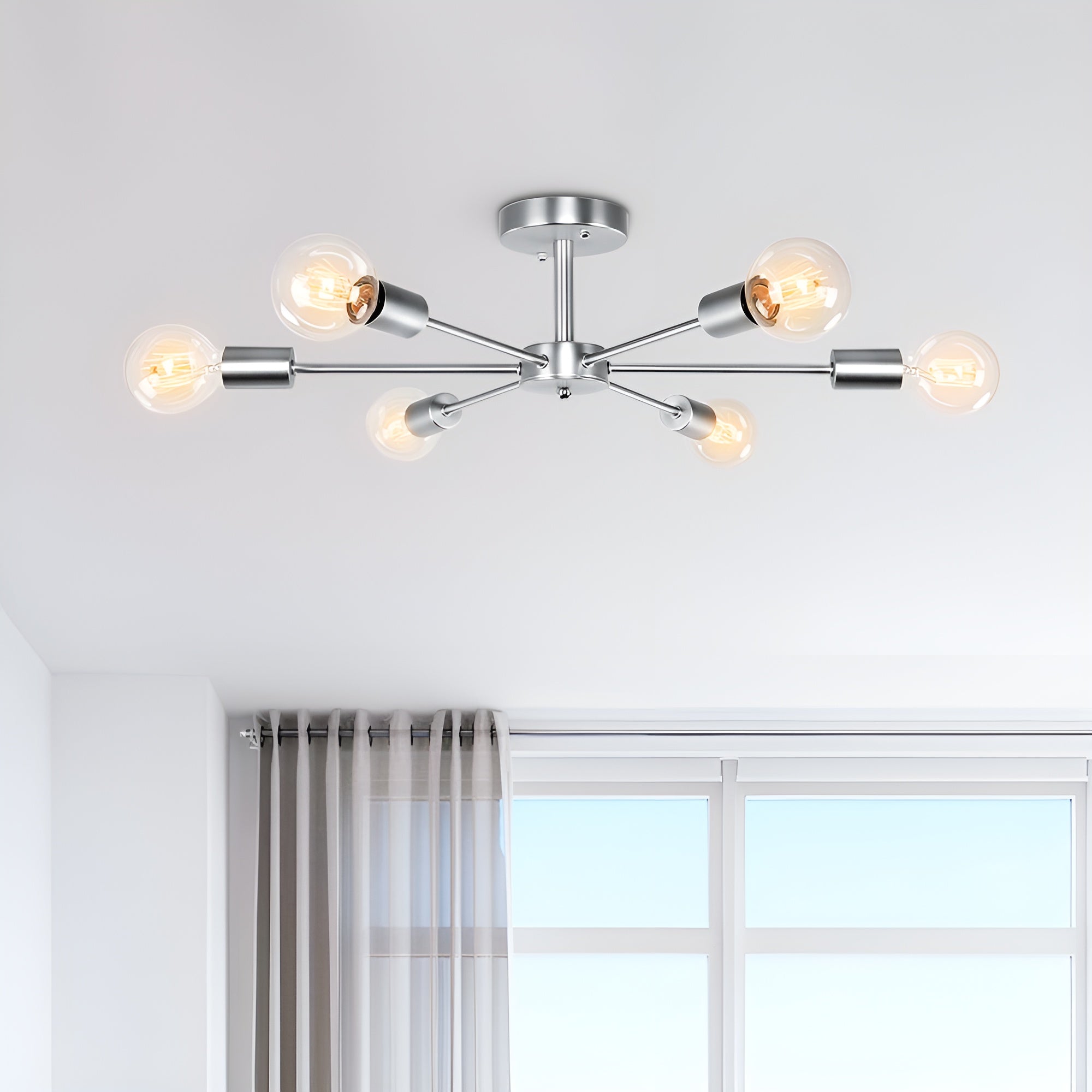 NovaBeam – 6-Light Sputnik Semi Flush Mount Ceiling Light for Modern Interiors