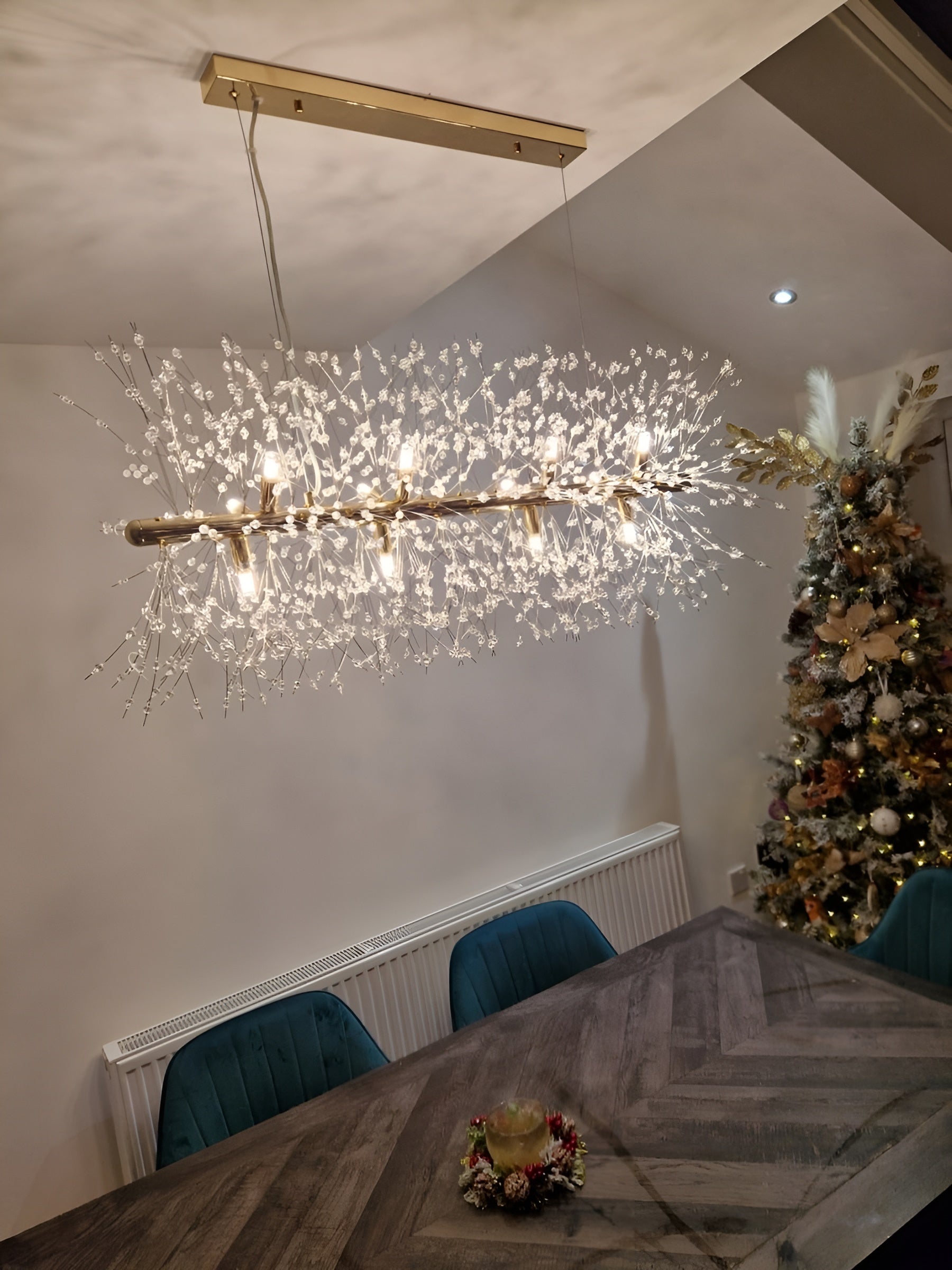 LustraBloom – Modern 12-Light Crystal Linear Chandelier for Dining & Living Spaces