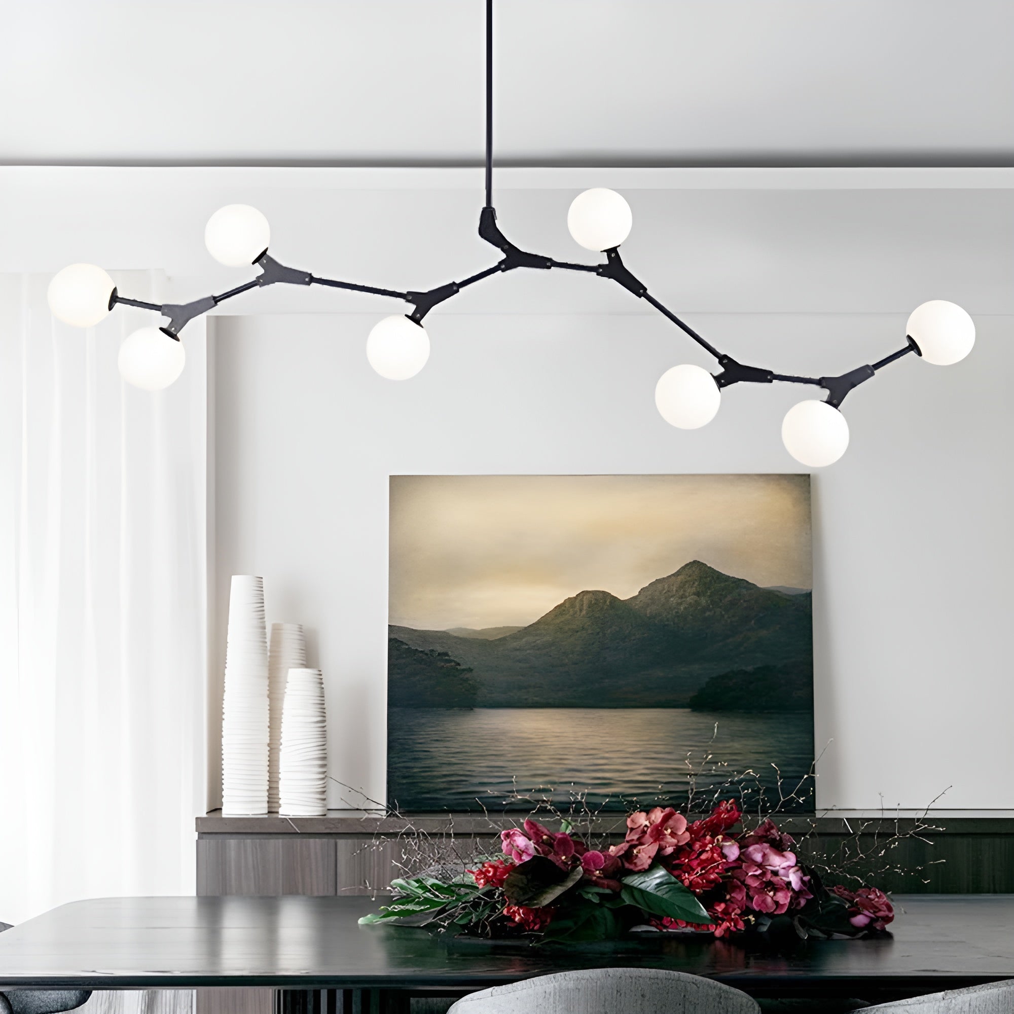 LustraSphere – 8-Light Brass Globe Chandelier for Modern Spaces