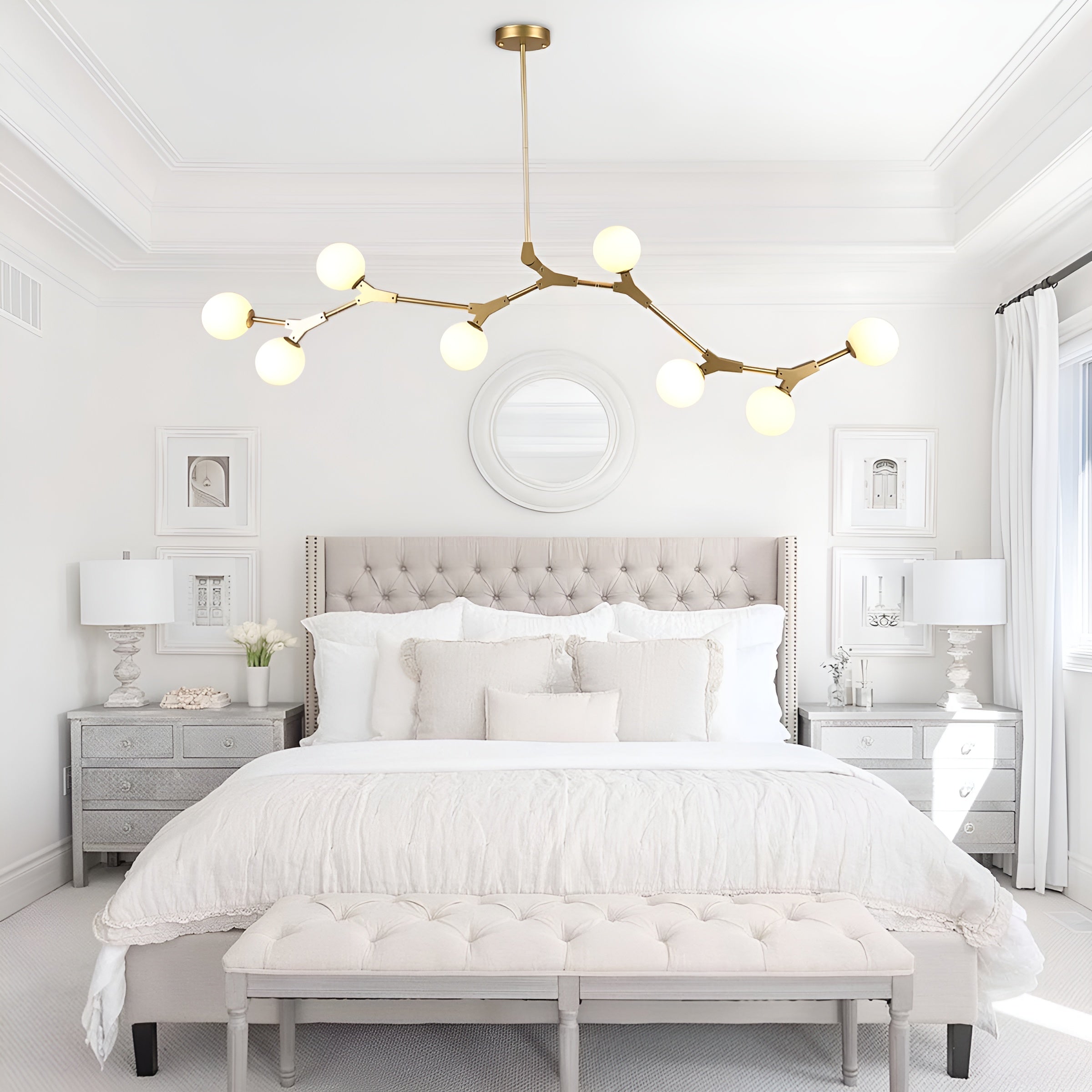 LustraSphere – 8-Light Brass Globe Chandelier for Modern Spaces