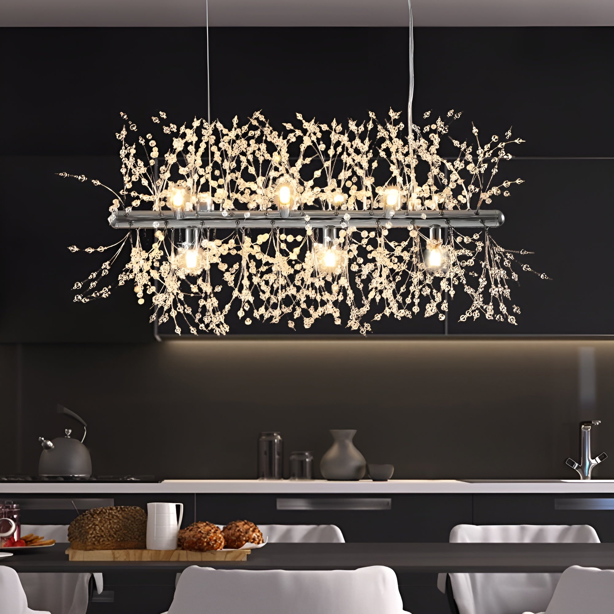 Crystalia – Modern 9-Light Crystal Chandelier for Dining Kitchen & Living Spaces