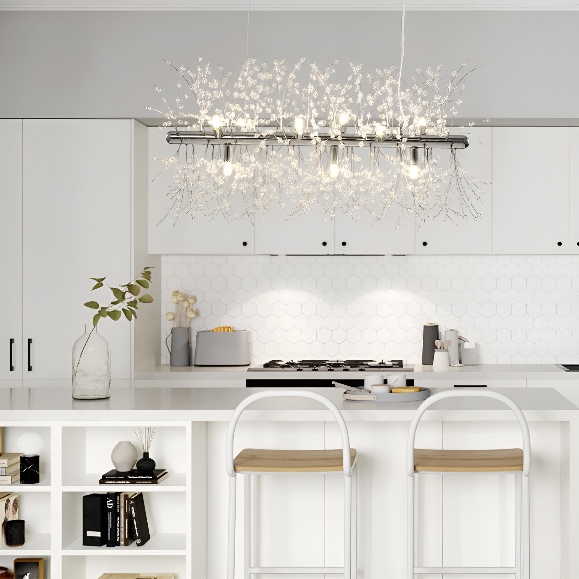 Crystalia – Modern 9-Light Crystal Chandelier for Dining Kitchen & Living Spaces