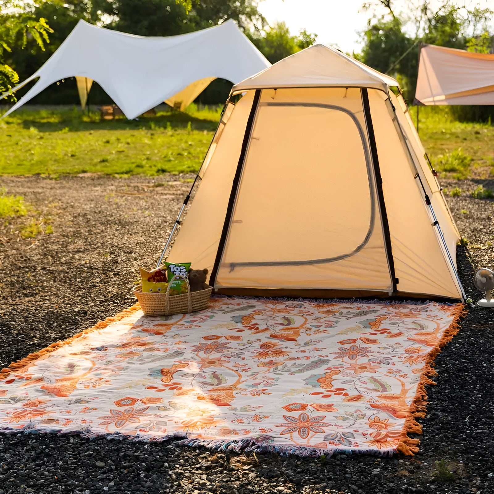BohoBloom - Cotton Floral Boho Blanket with Fringe Edges