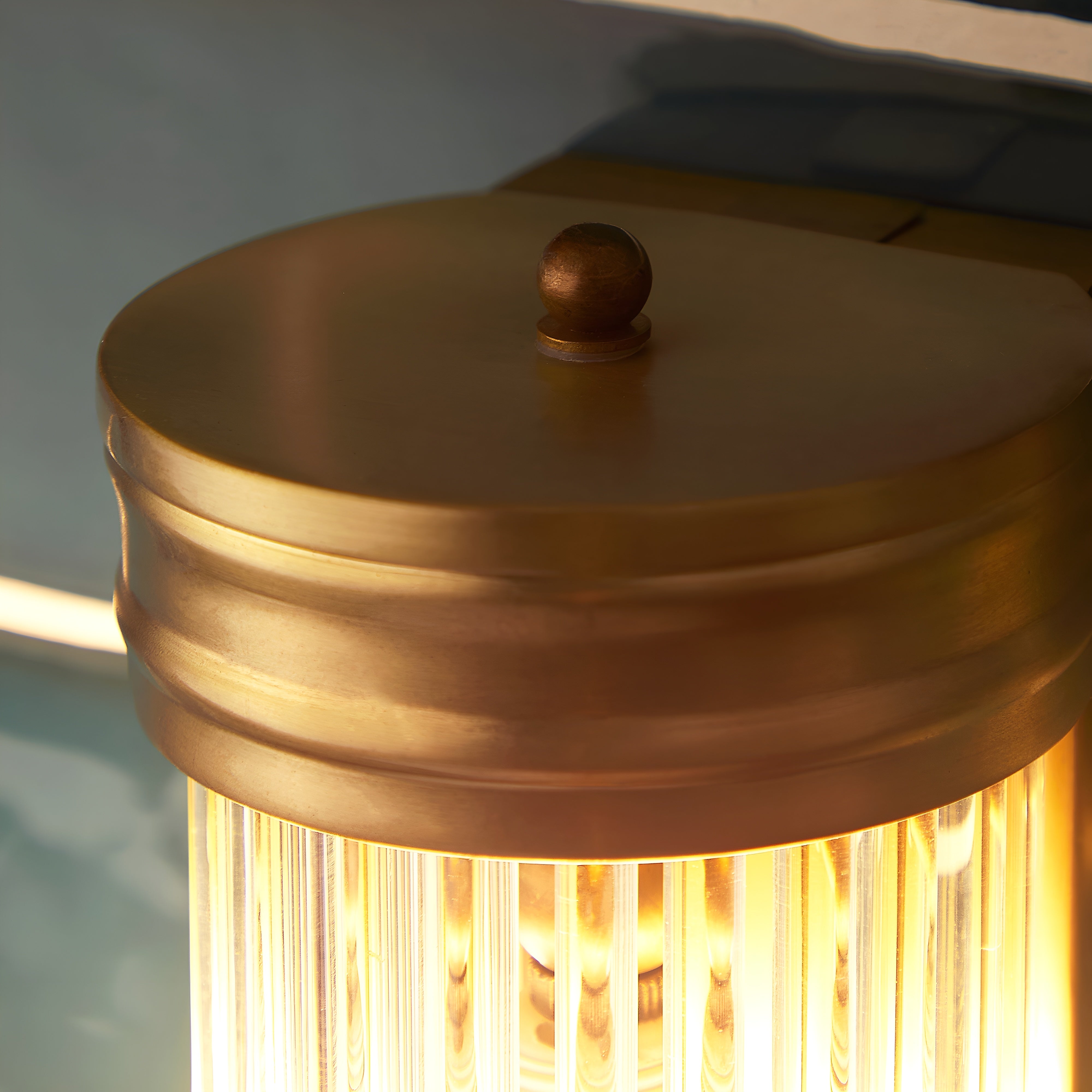 AuroraLume - Art Deco Brass Wall Light with Glass Rods IP44 Rated