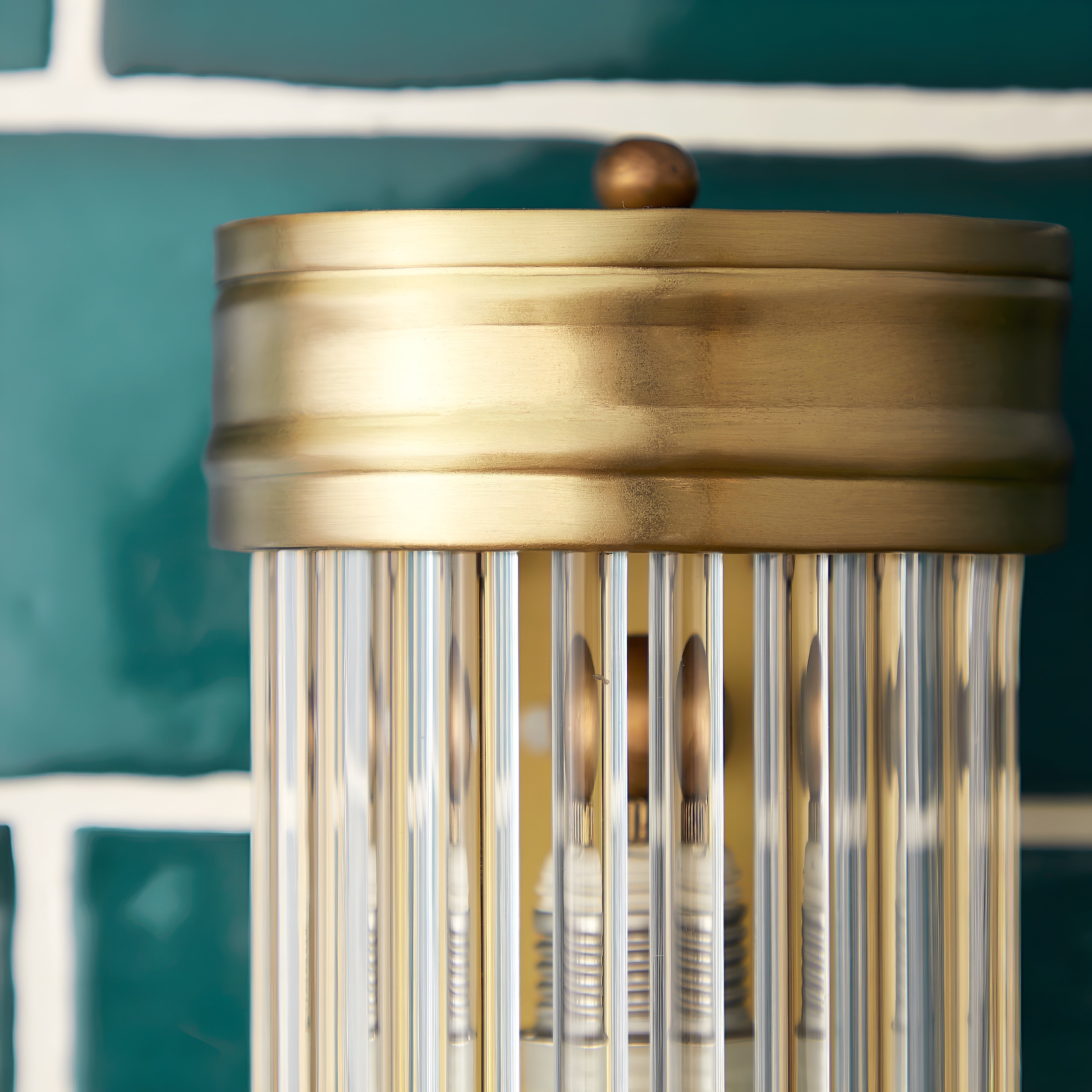 AuroraLume - Art Deco Brass Wall Light with Glass Rods IP44 Rated