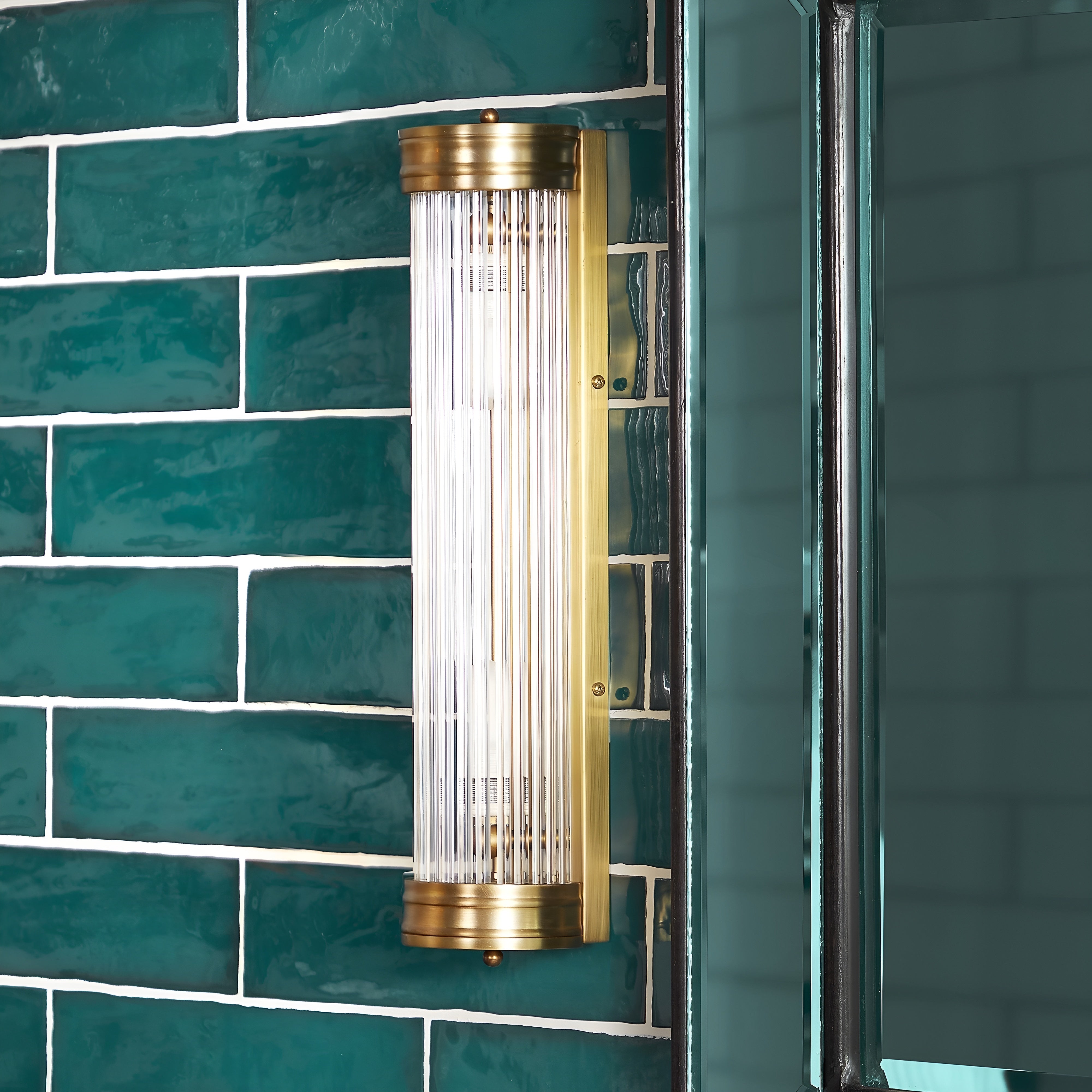 AuroraLume - Art Deco Brass Wall Light with Glass Rods IP44 Rated
