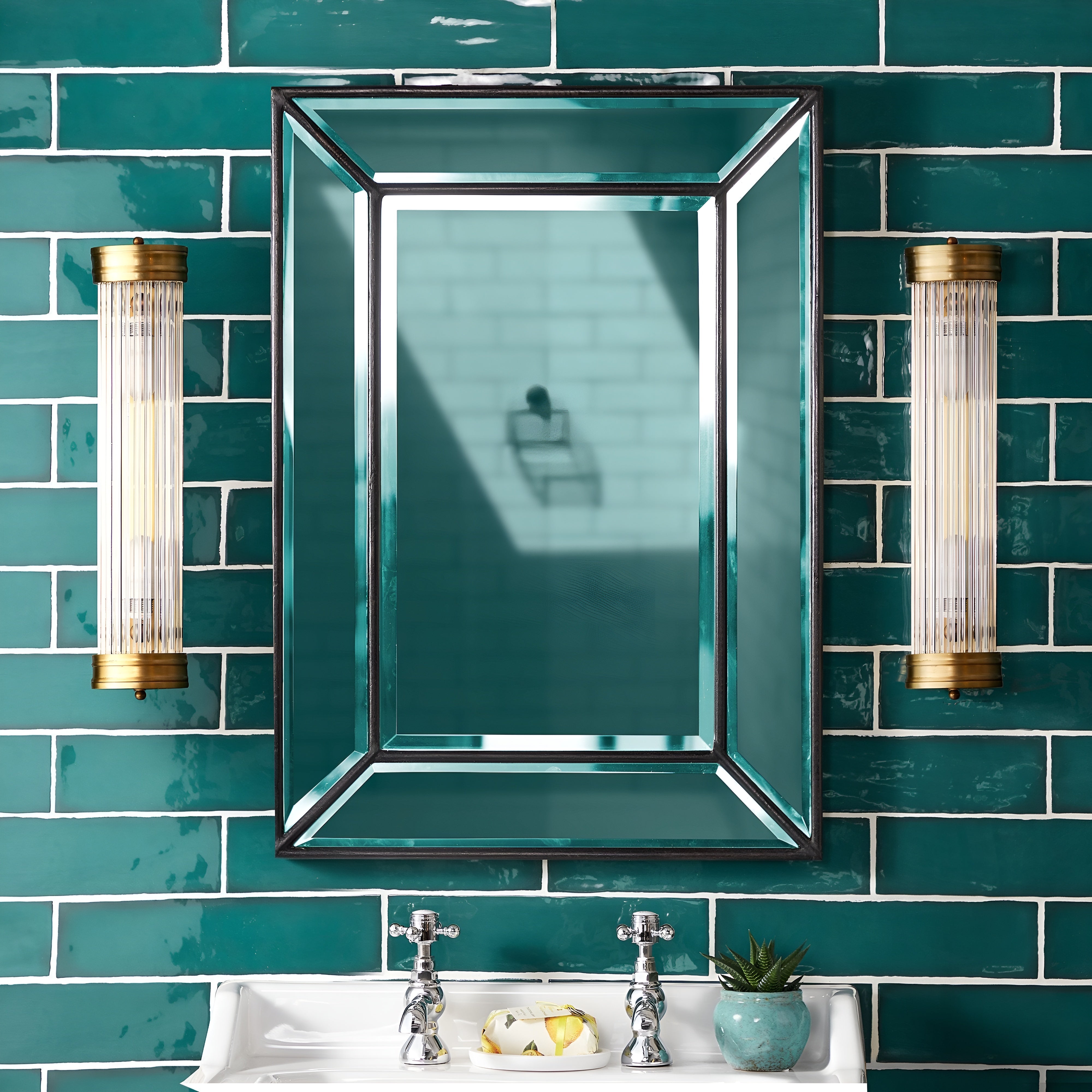 AuroraLume - Art Deco Brass Wall Light with Glass Rods IP44 Rated