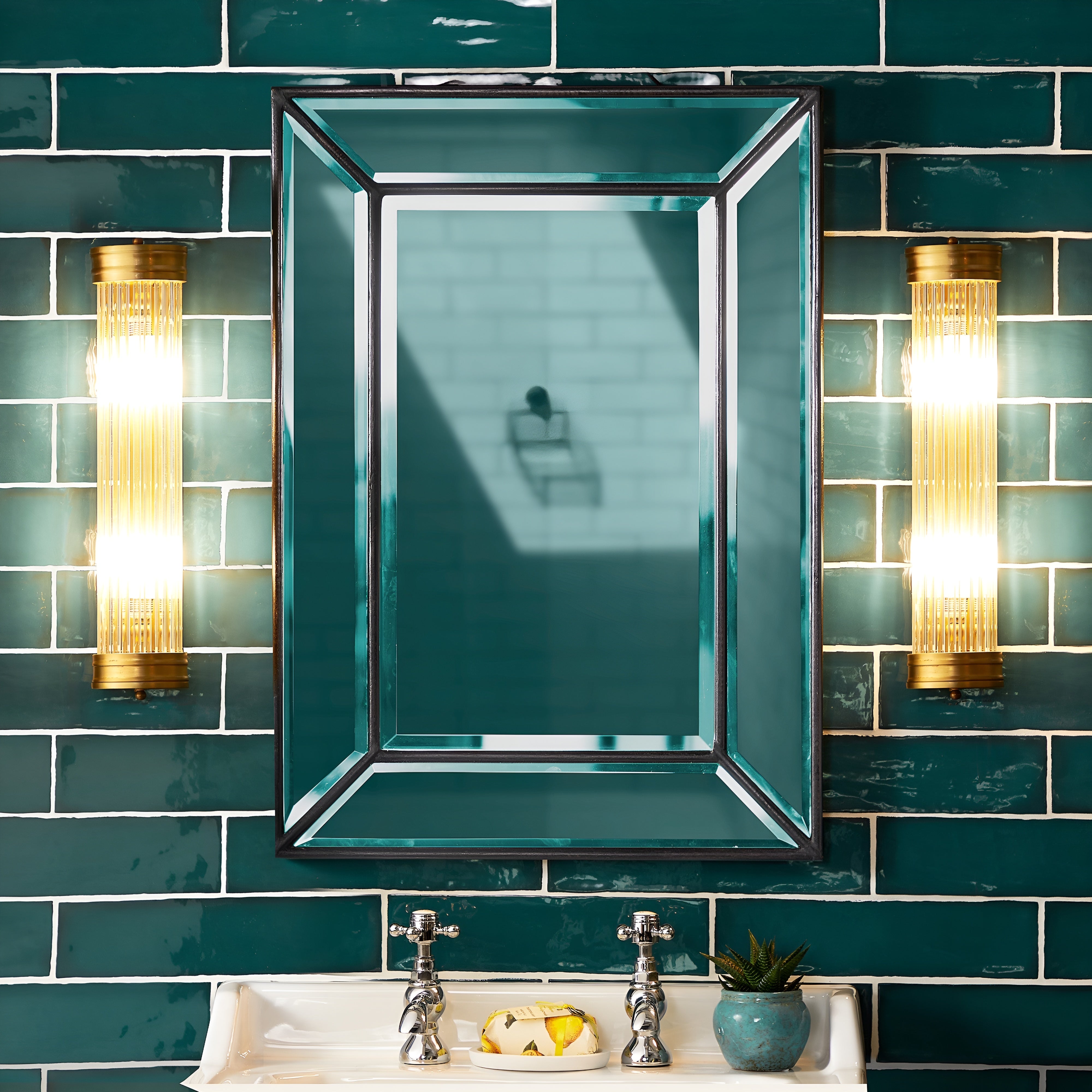 AuroraLume - Art Deco Brass Wall Light with Glass Rods IP44 Rated