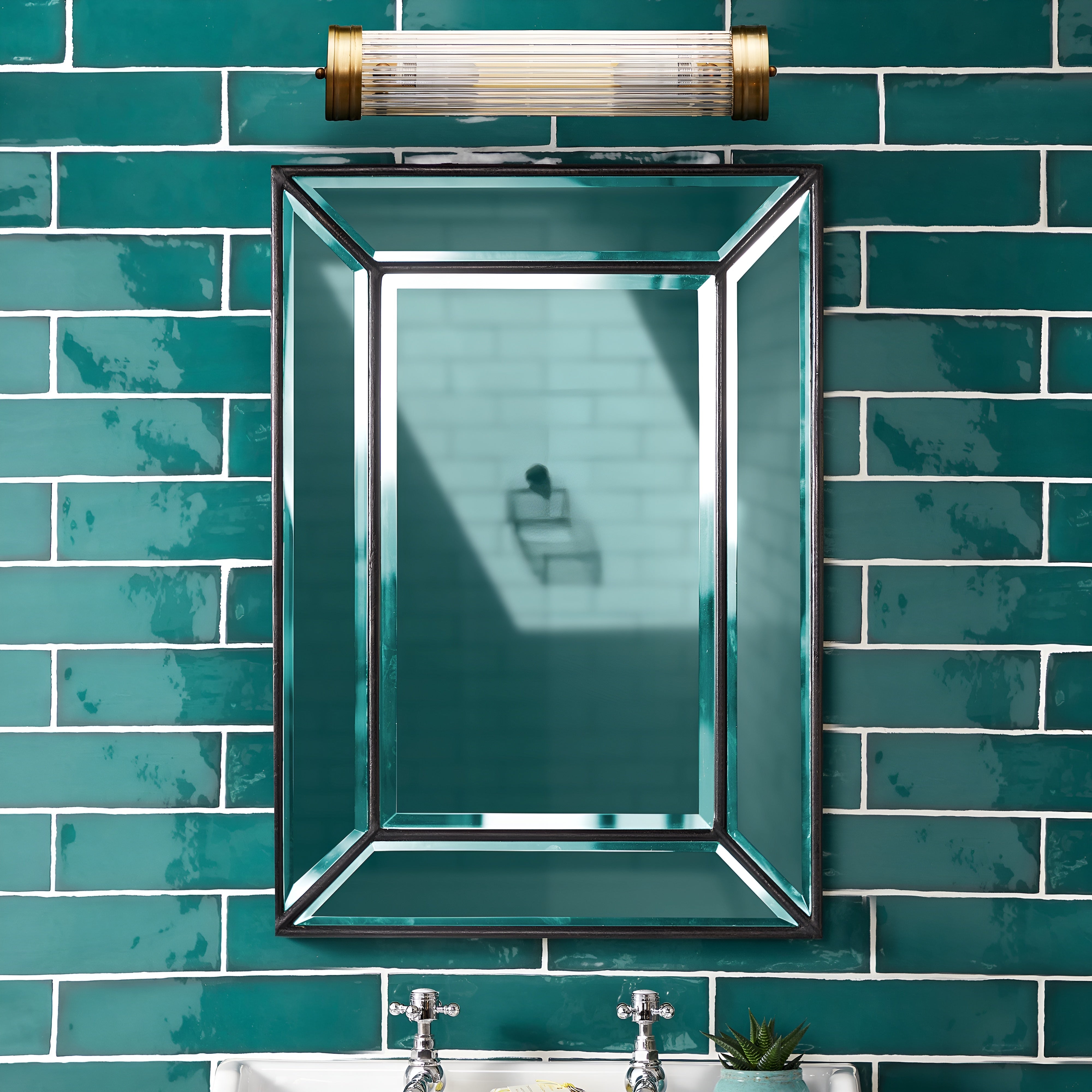 AuroraLume - Art Deco Brass Wall Light with Glass Rods IP44 Rated