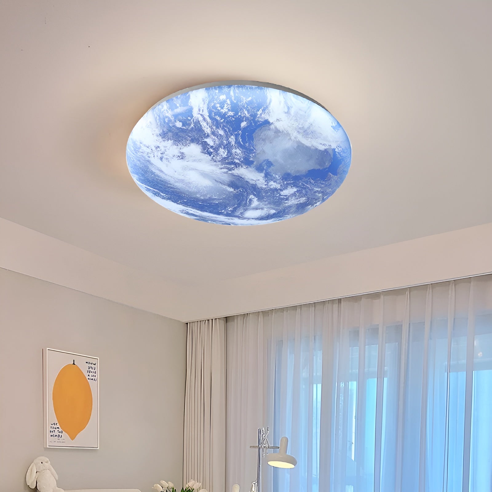 LunaraGlow – Moon LED Ceiling Light Modern Round Flush Mount with Wood Accent for Bedroom or Living Room