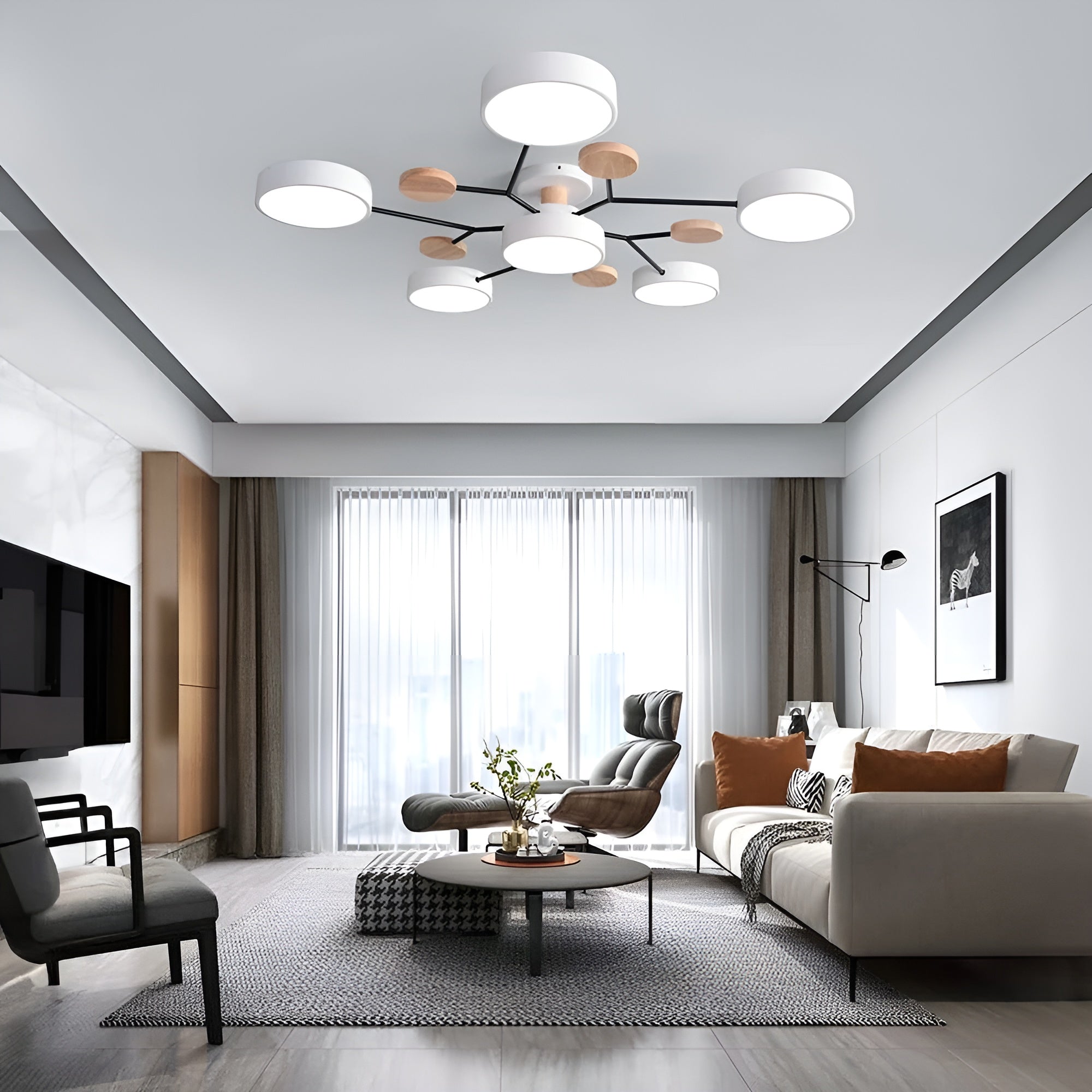 CircaGlow – Contemporary Round Iron LED Semi-Flush Chandelier with Modern Ceiling Light