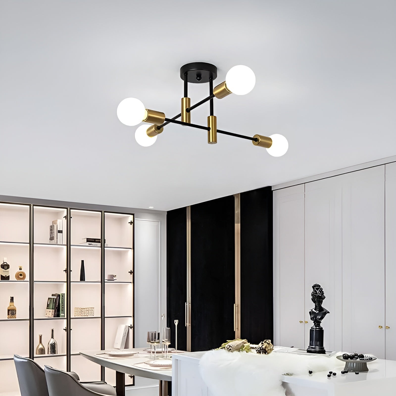 NoirLux – Nordic Ceiling Light Matte Black Modern Fixture for Dining Bedroom or Living Room