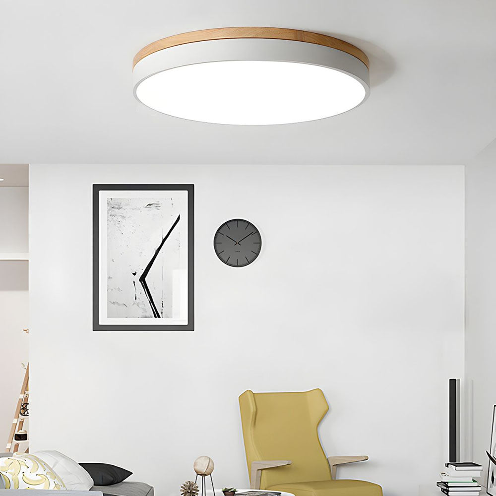 AlumaWood – Round Flush Ceiling Wooden Light with Modern LED Natural Wood Fixture