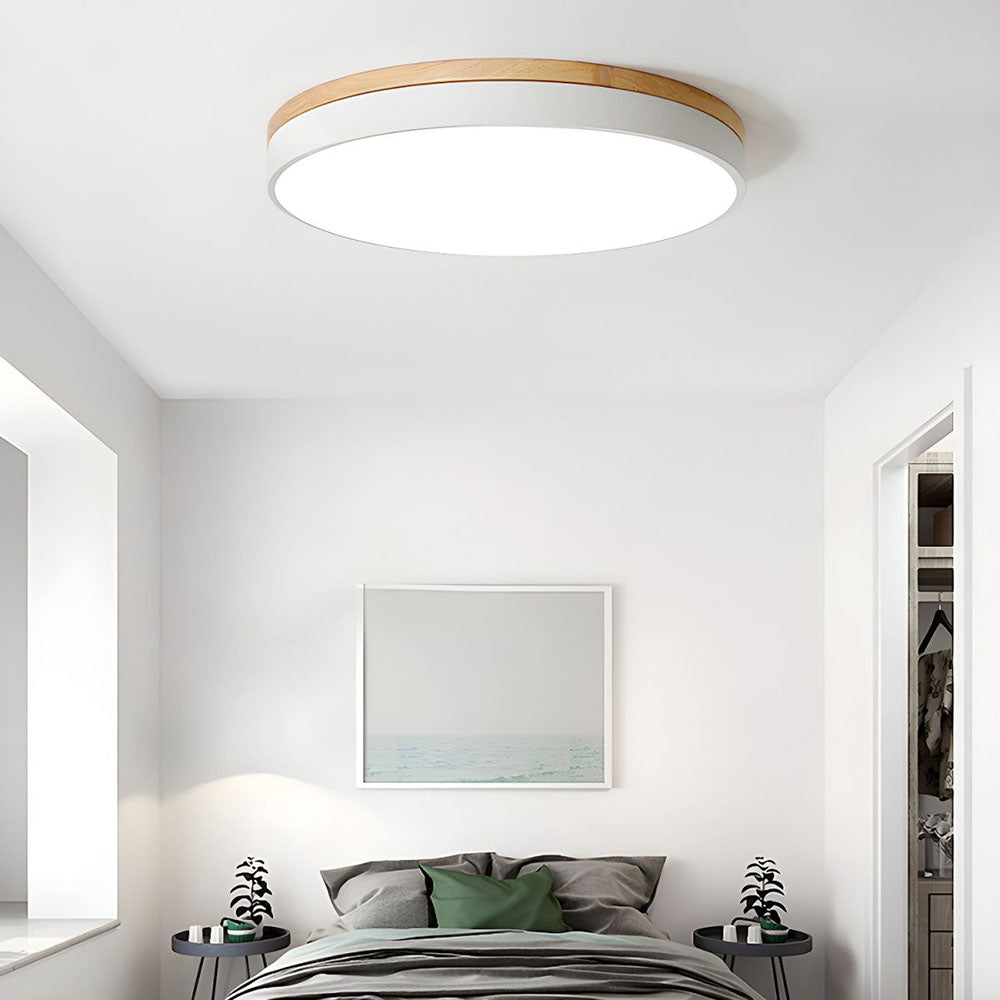 AlumaWood – Round Flush Ceiling Wooden Light with Modern LED Natural Wood Fixture