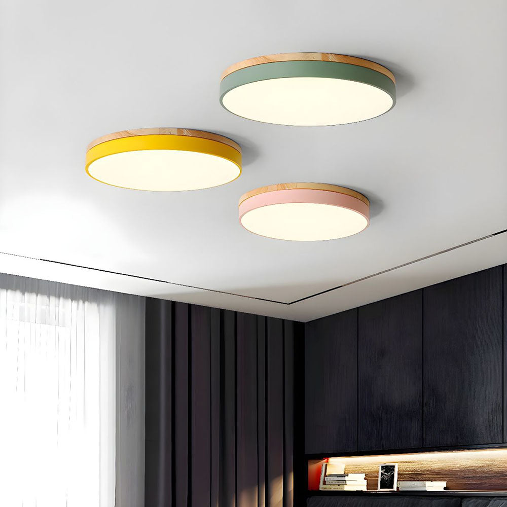 AlumaWood – Round Flush Ceiling Wooden Light with Modern LED Natural Wood Fixture