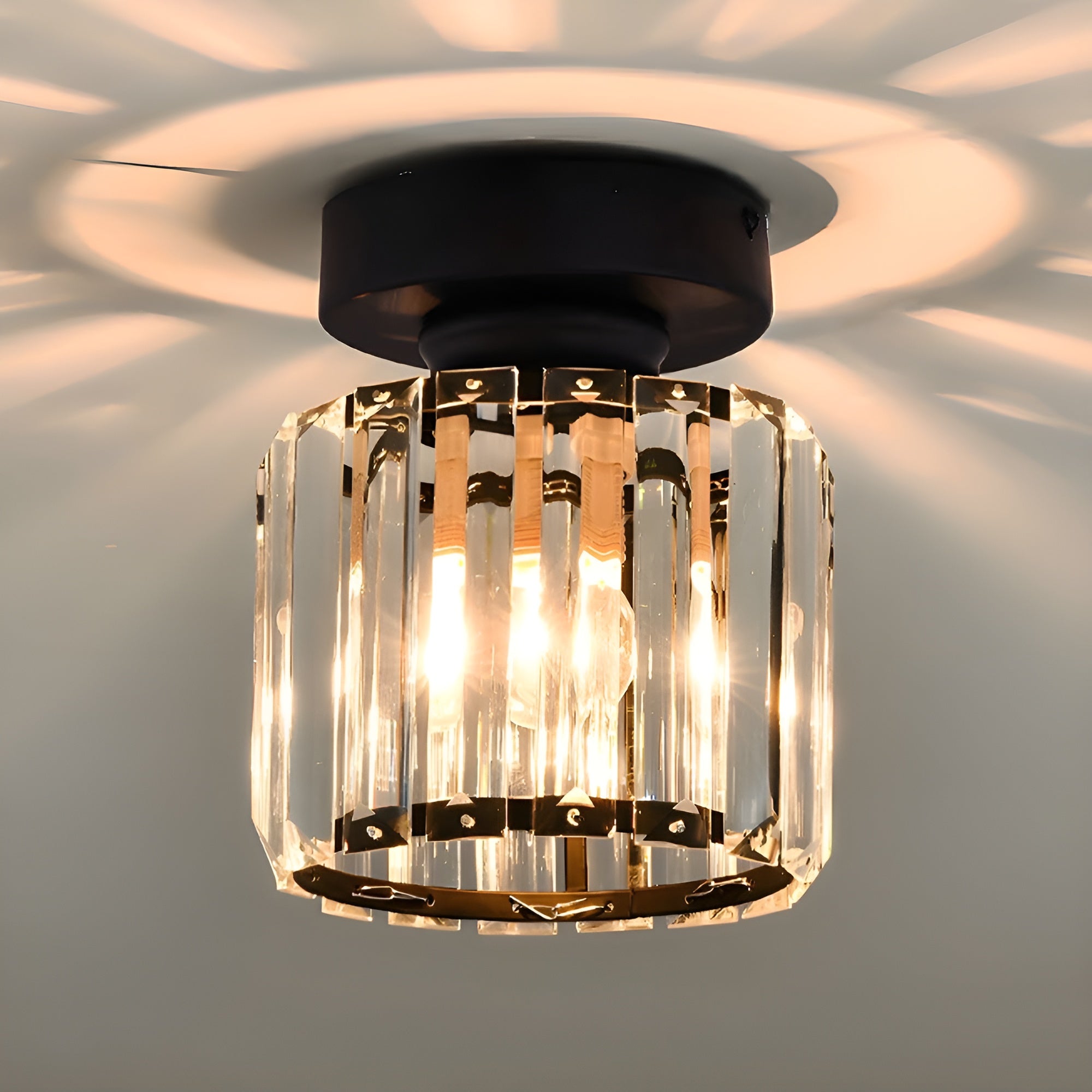 LustraLuxe – Modern Black Crystal Flush Mount Ceiling Light for Hallways