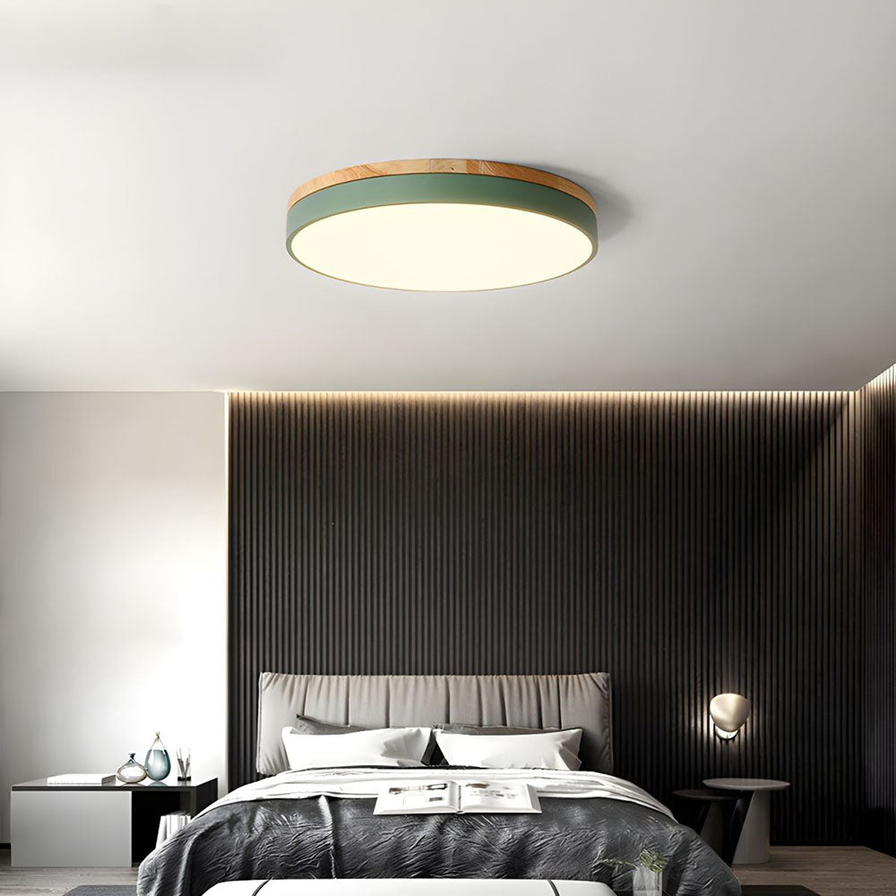 AlumaWood – Round Flush Ceiling Wooden Light with Modern LED Natural Wood Fixture