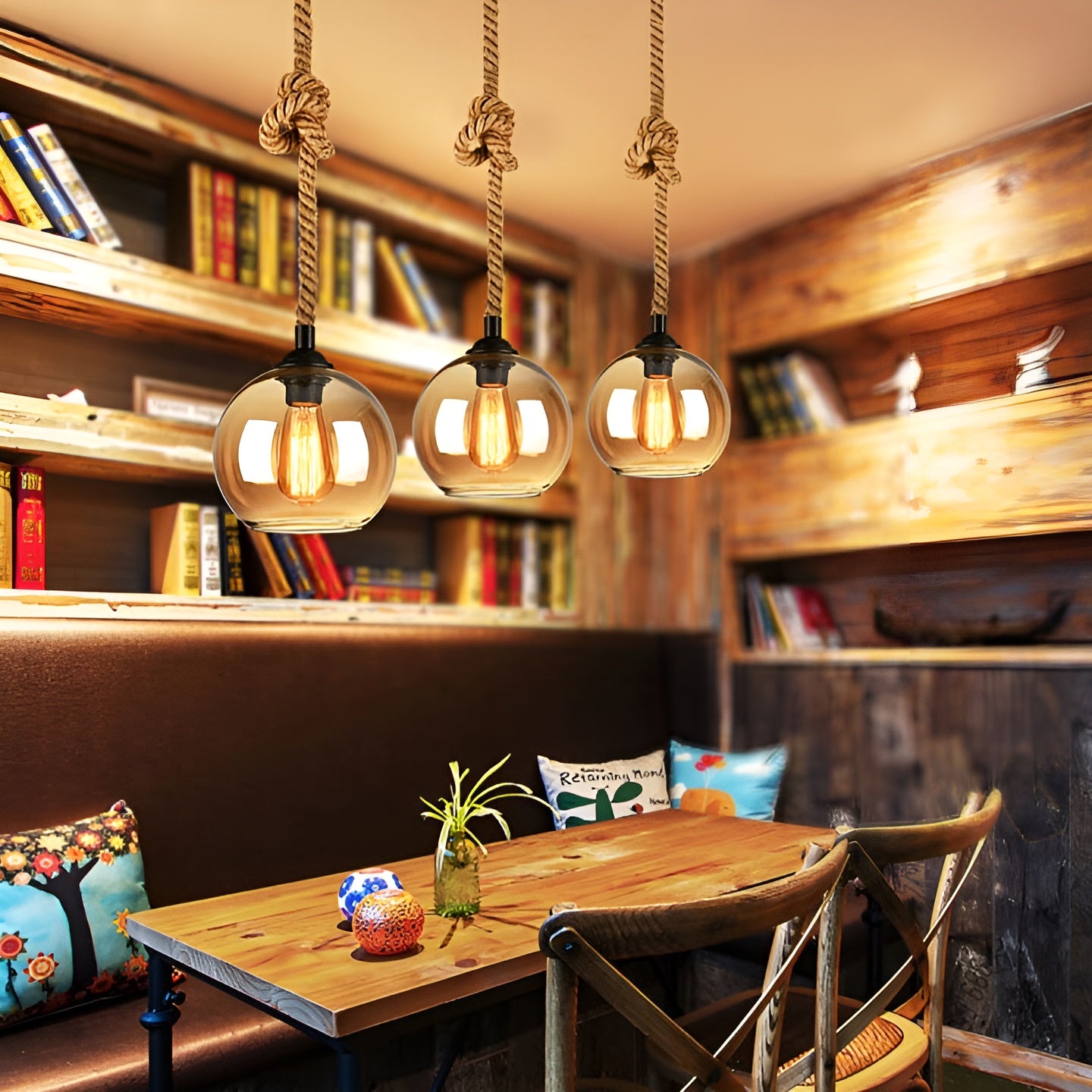 RopeLume – Retro Rope Hanging Glass Globe Pendant Light