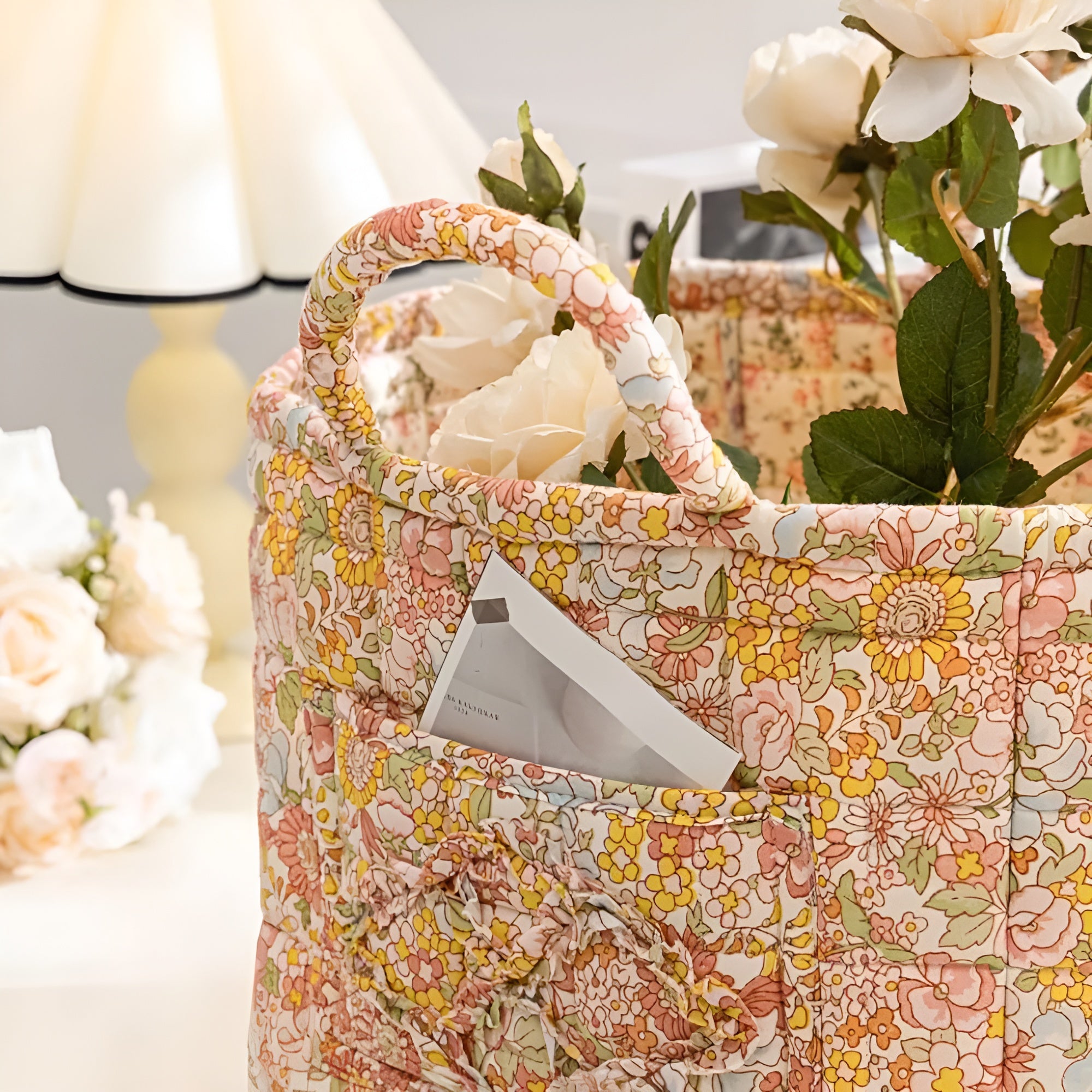 BloomHaven - Floral Canvas Storage Basket Durable and Washable