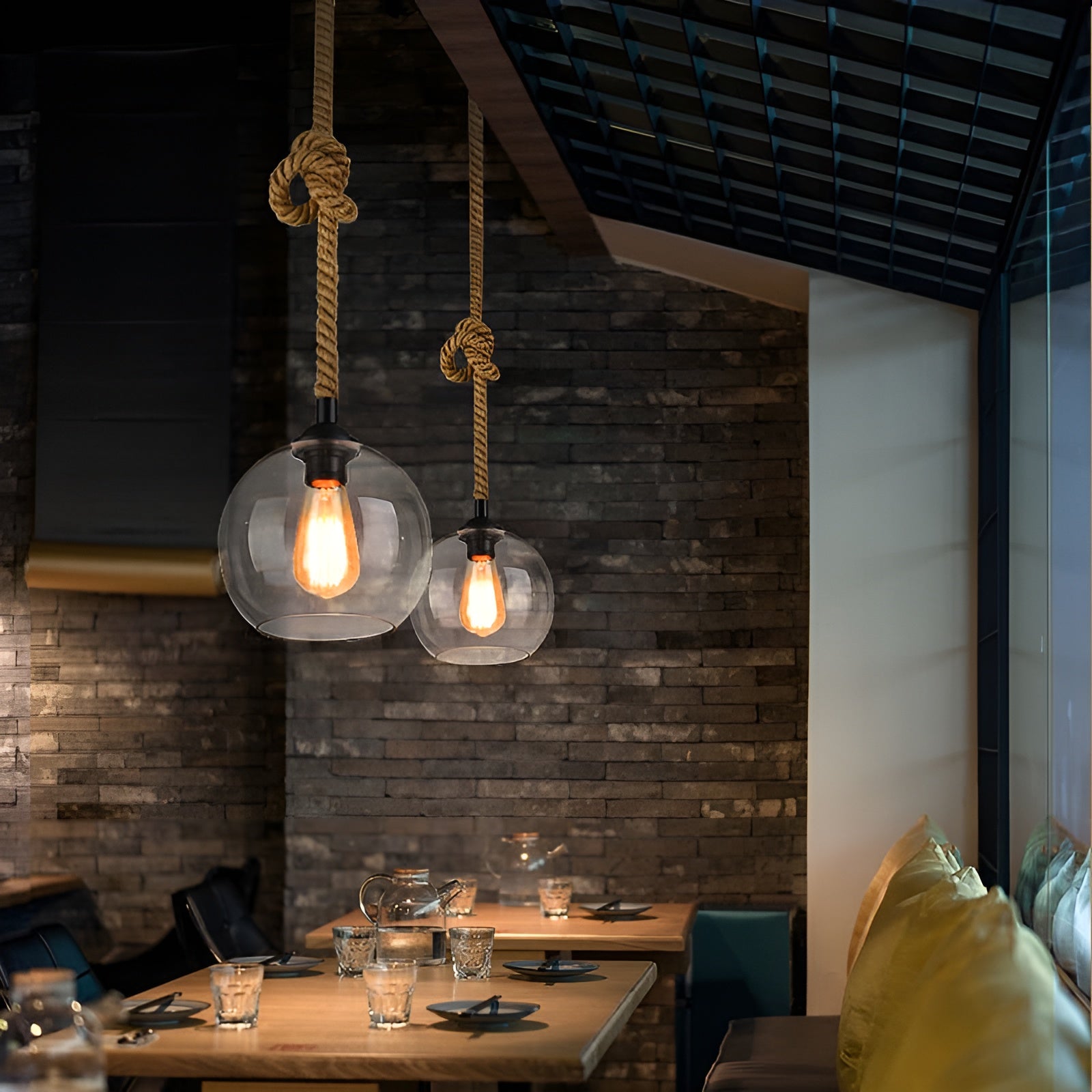 RopeLume – Retro Rope Hanging Glass Globe Pendant Light