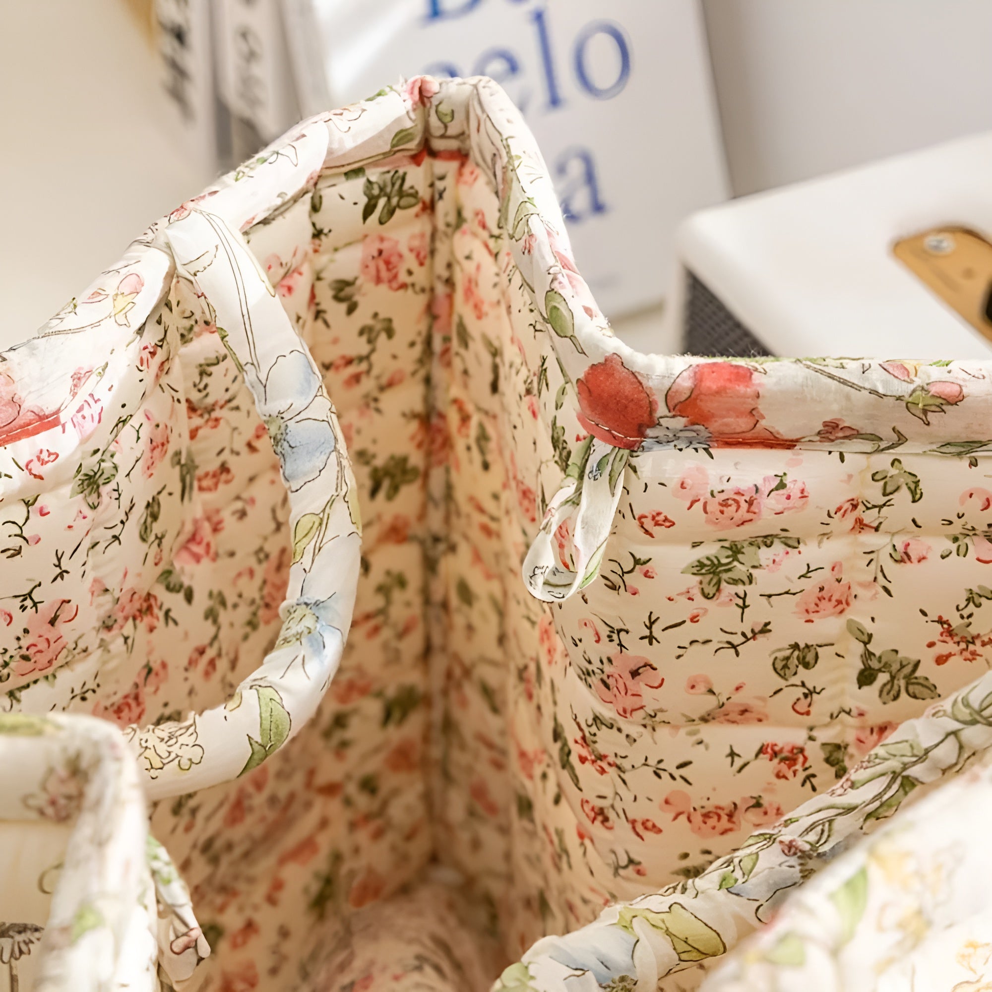 BloomHaven - Floral Canvas Storage Basket Durable and Washable