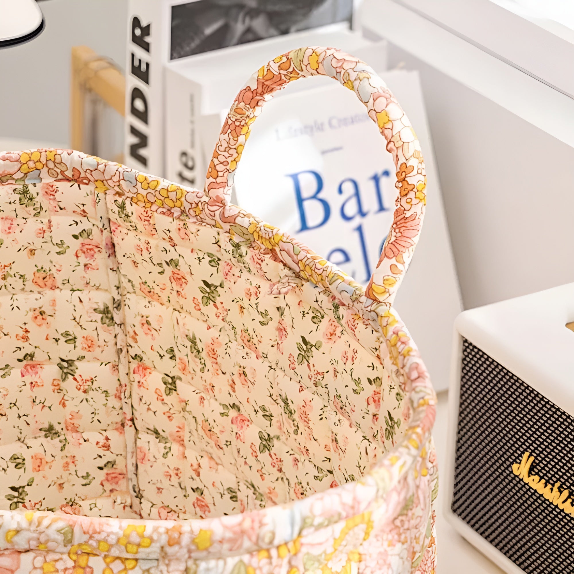 BloomHaven - Floral Canvas Storage Basket Durable and Washable
