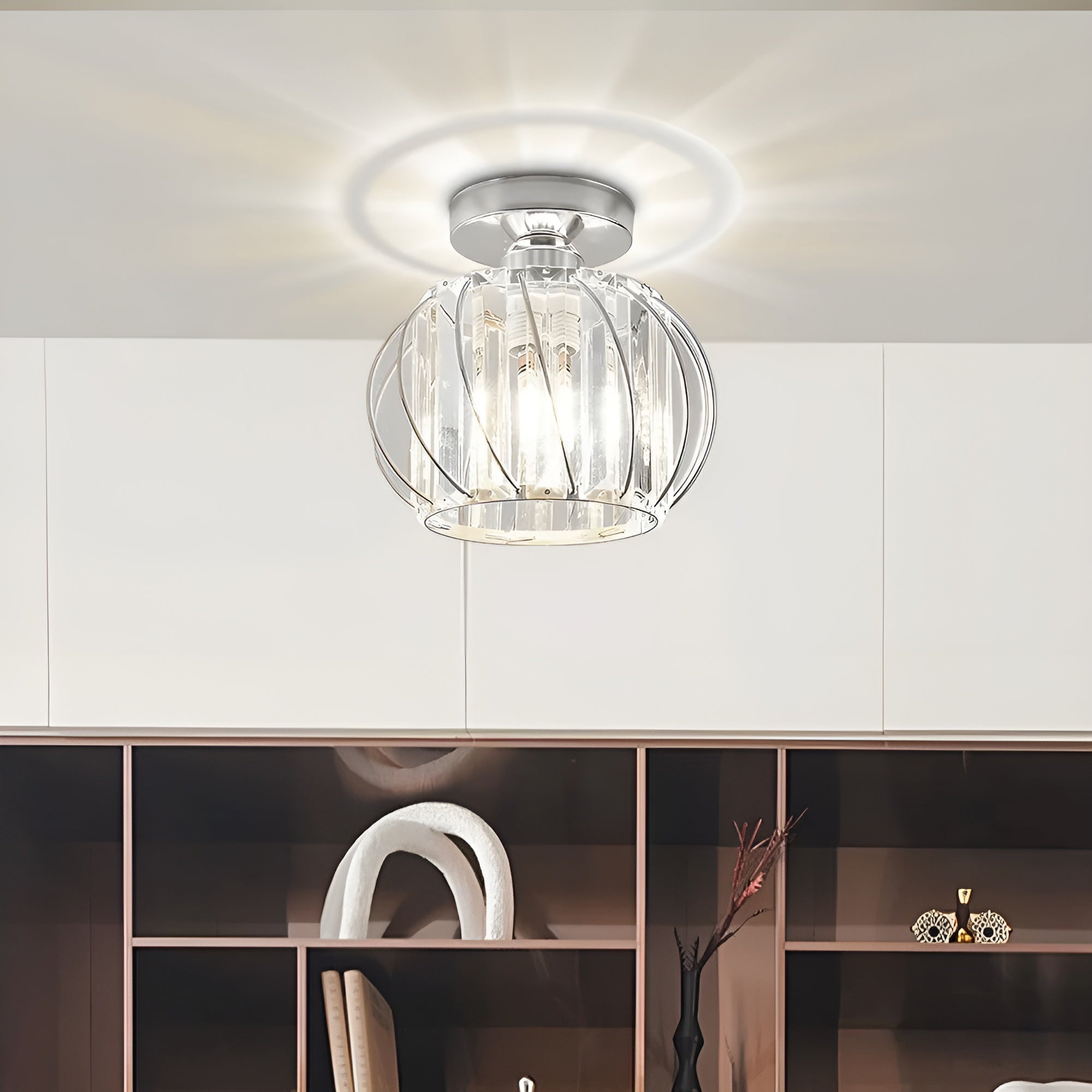 SkynLume – Nordic Flush Mount Glass and Iron Ceiling Light