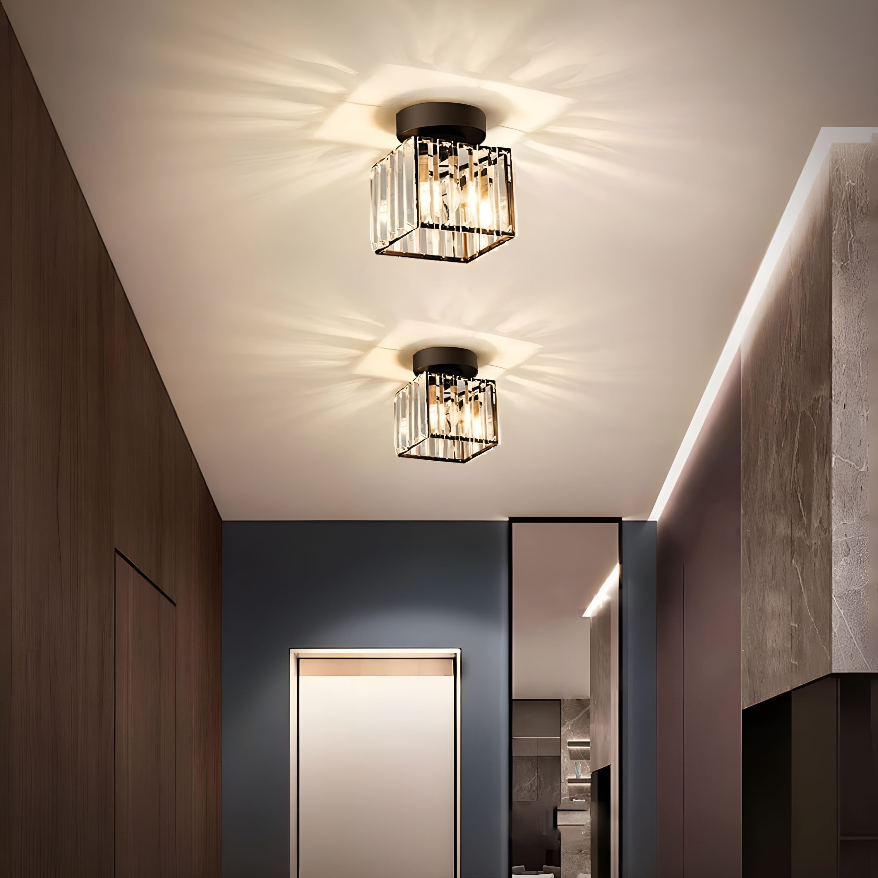 LustraLuxe – Modern Black Crystal Flush Mount Ceiling Light for Hallways