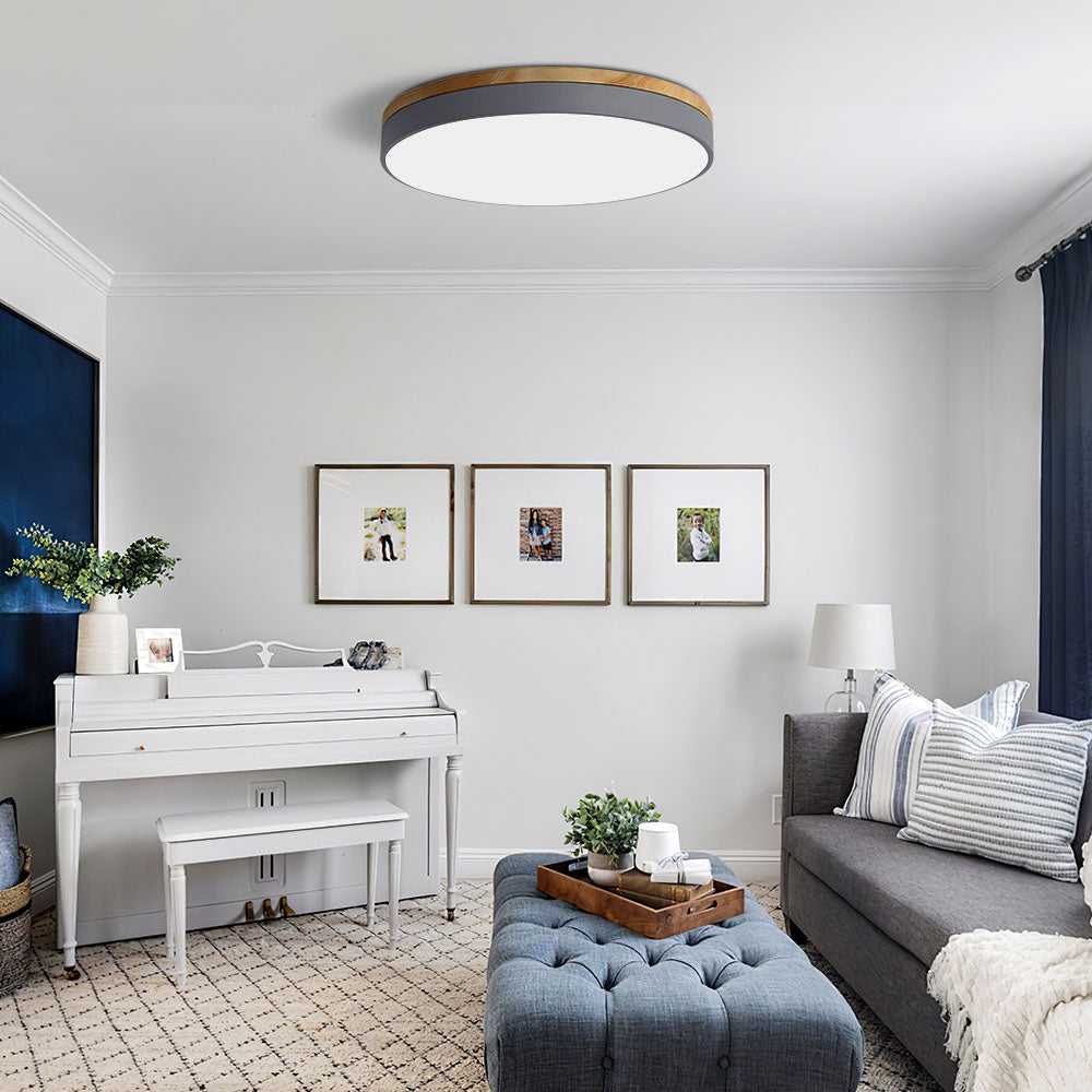 AlumaWood – Round Flush Ceiling Wooden Light with Modern LED Natural Wood Fixture