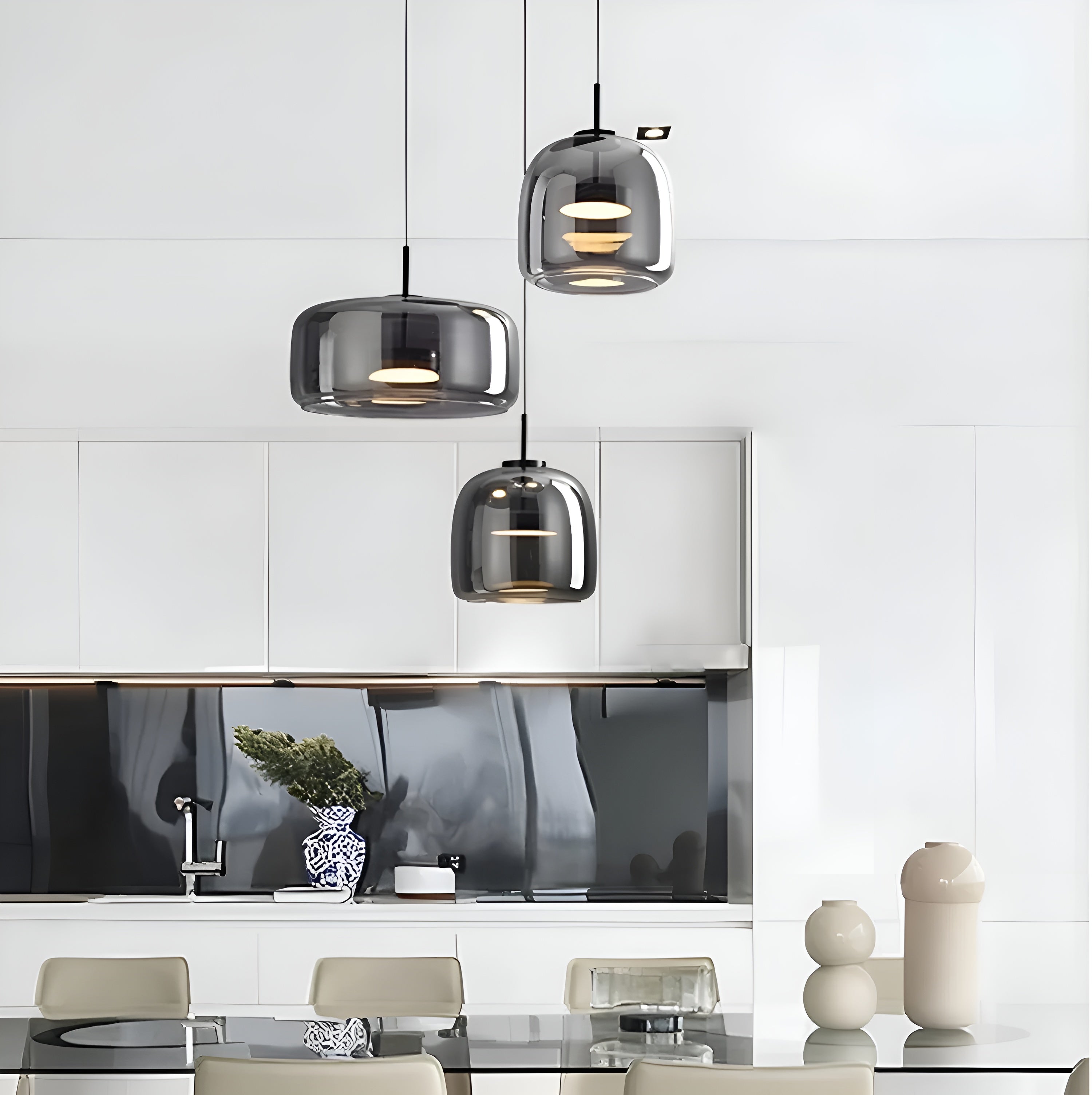HaloGlow – Trio Ceiling Lamp with Modern Pendant LED Glass Light Fixture