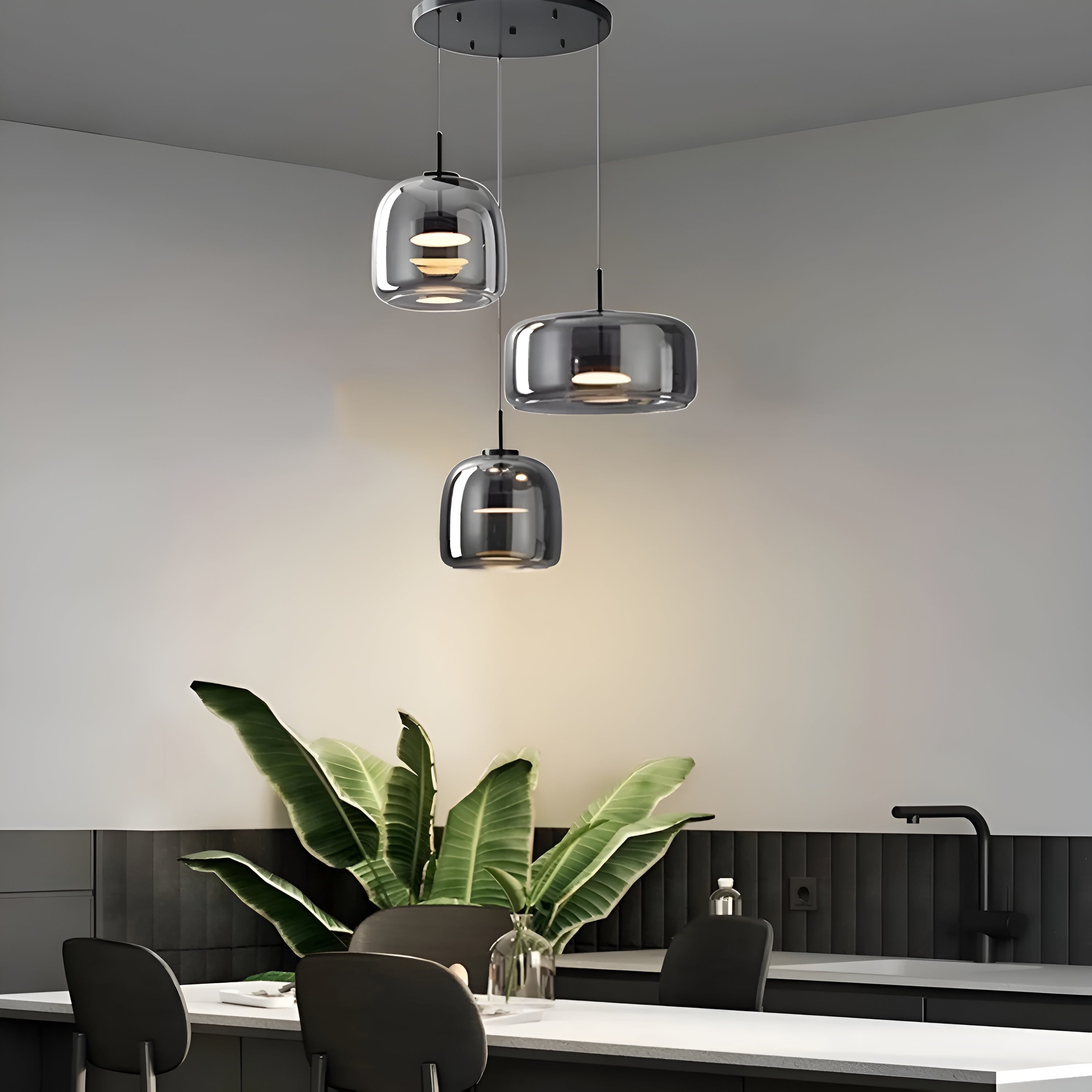 HaloGlow – Trio Ceiling Lamp with Modern Pendant LED Glass Light Fixture